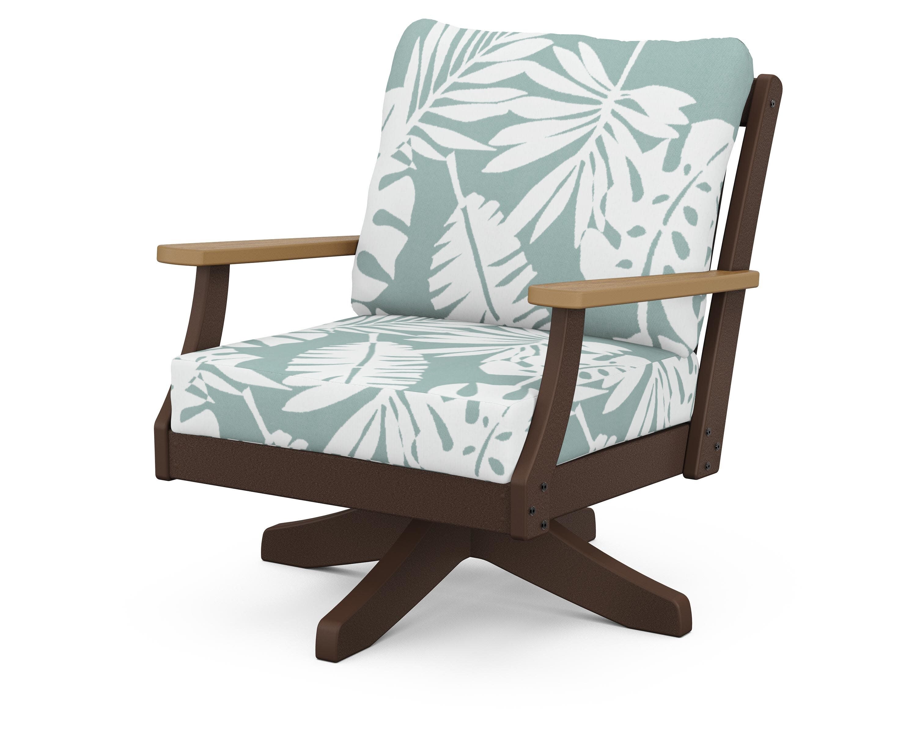 Braxton Deep Seating Swivel Chair in Mahogany / Natural / Leaf Glacier Spa