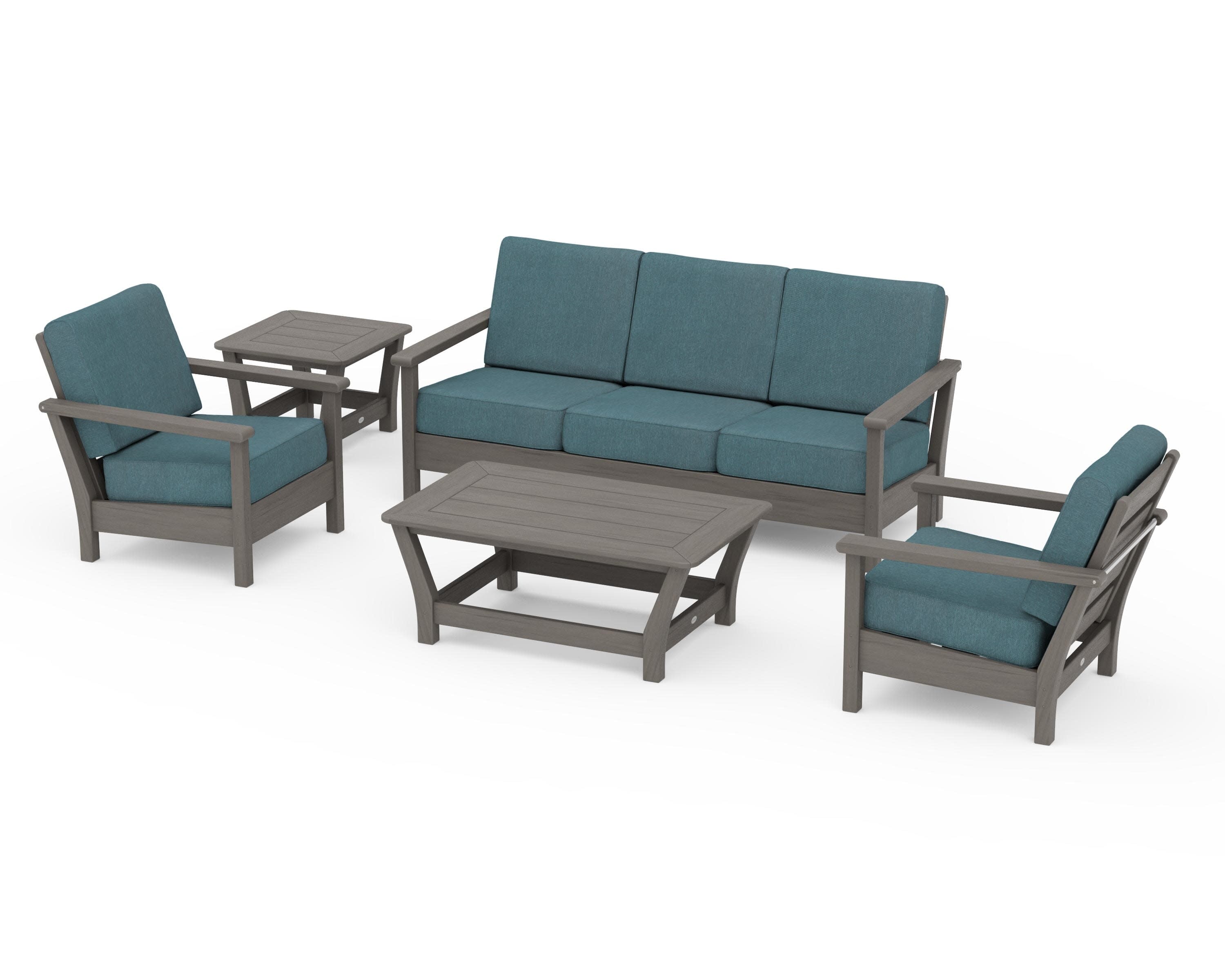 Harbour 5-Piece Deep Seating Set in Driftwood / Ocean Teal