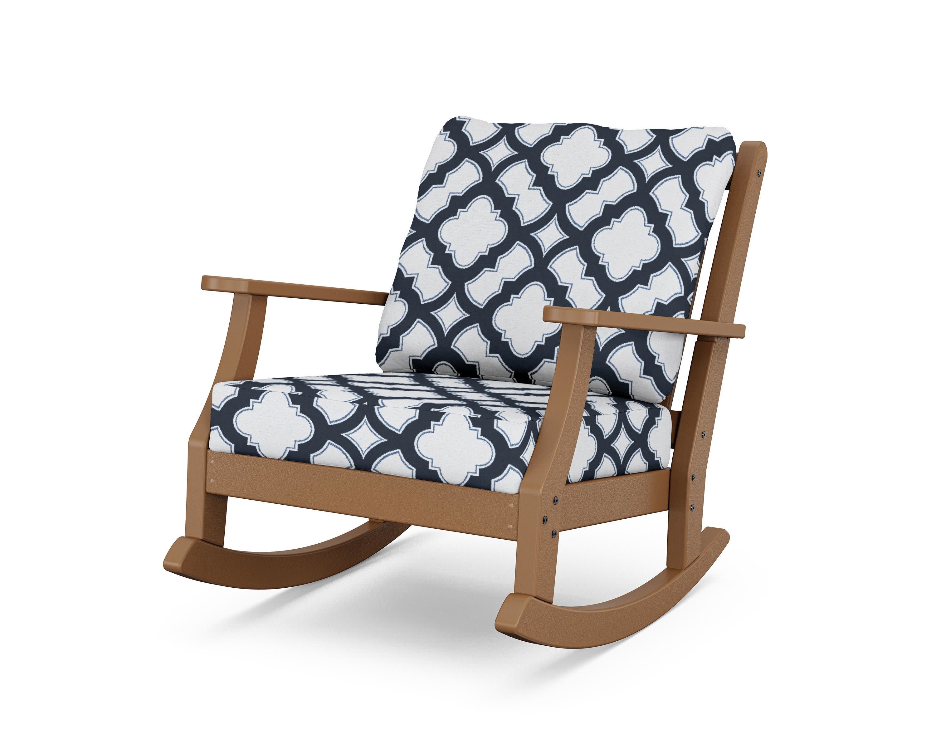 Wovendale Deep Seating Rocking Chair in Teak / Trellis Marine Indigo