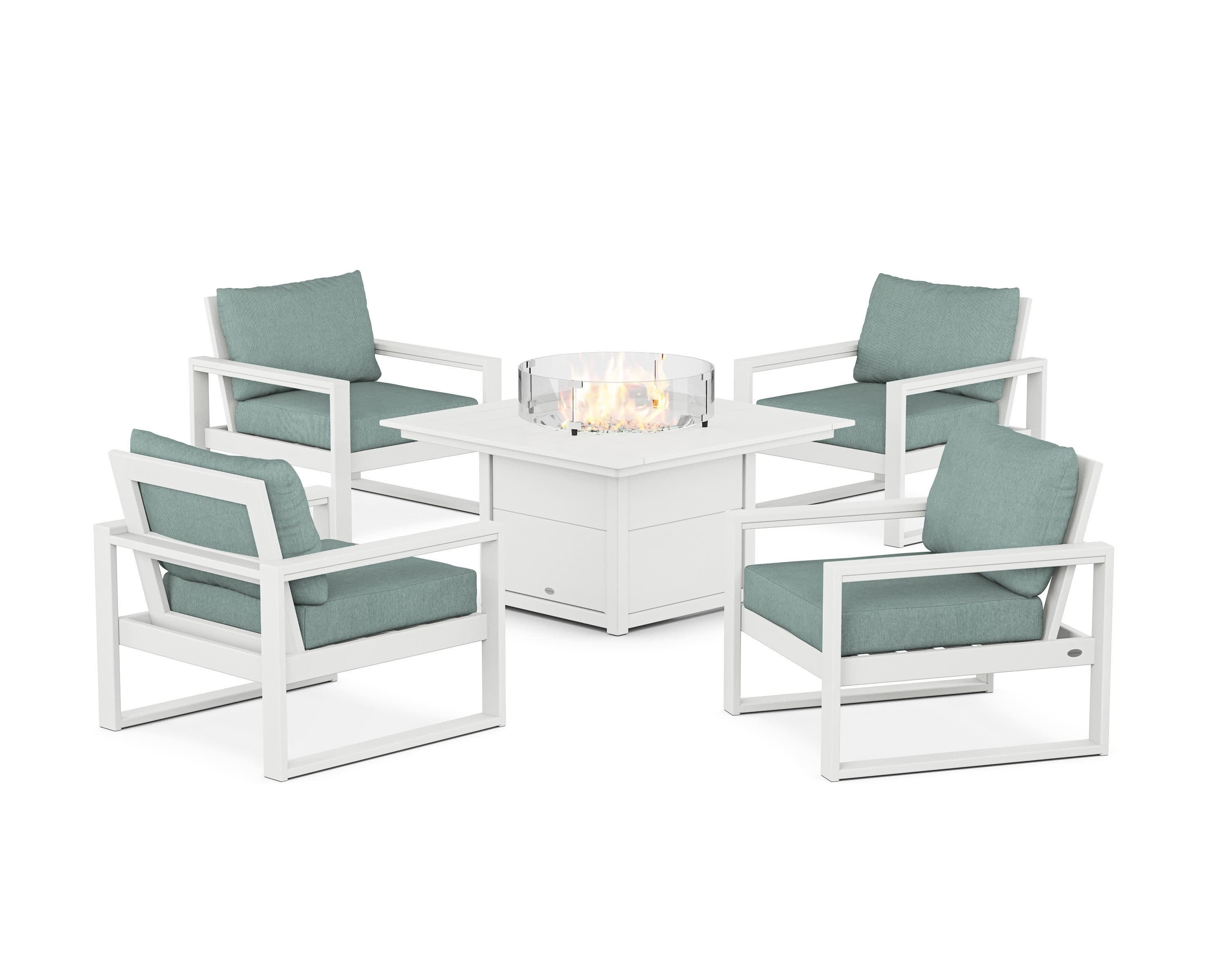 EDGE Sectional 5-Piece Deep Seating Set with Fire Pit Table in White / Glacier Spa