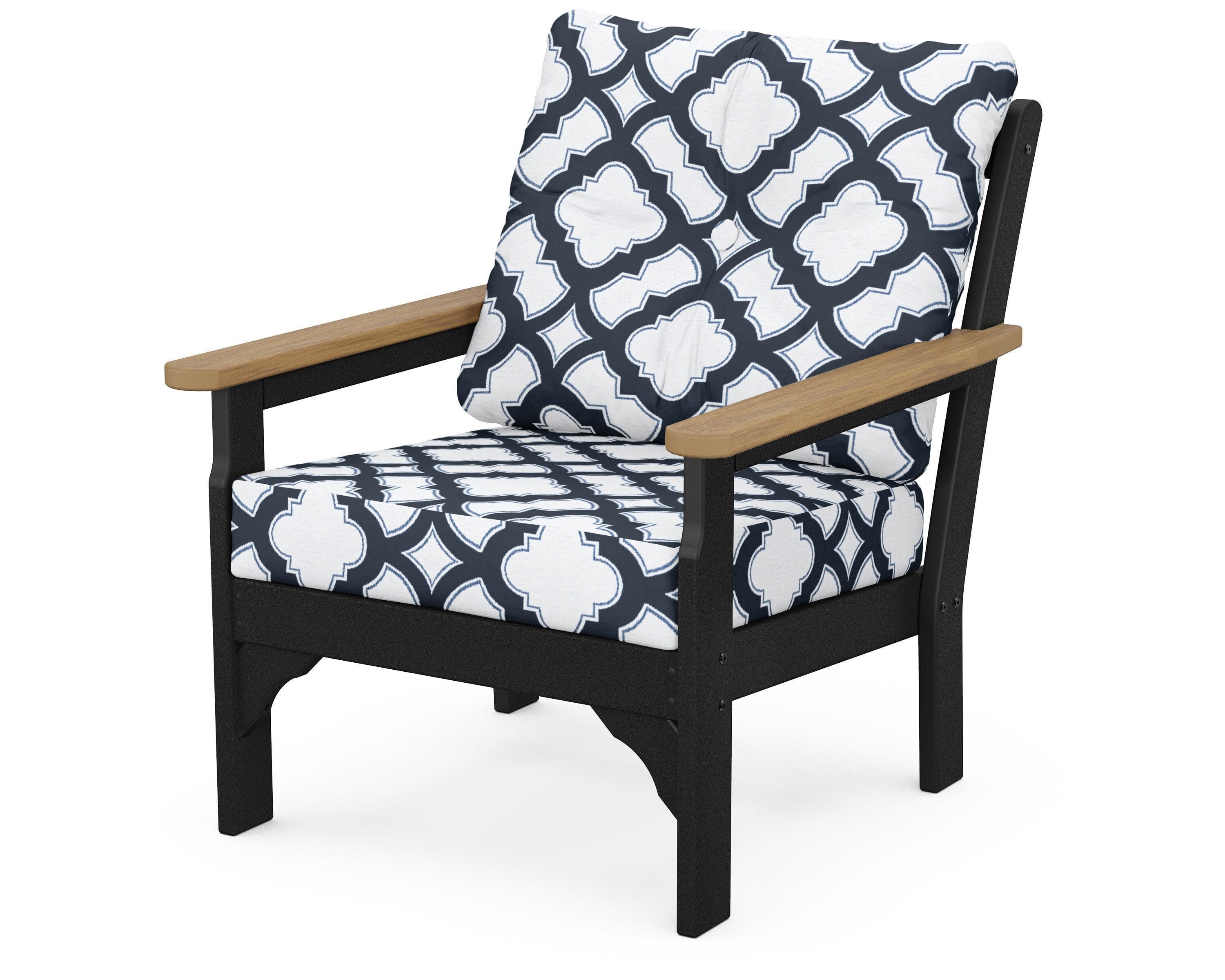 Vineyard Deep Seating Chair in Black / Natural / Trellis Marine Indigo