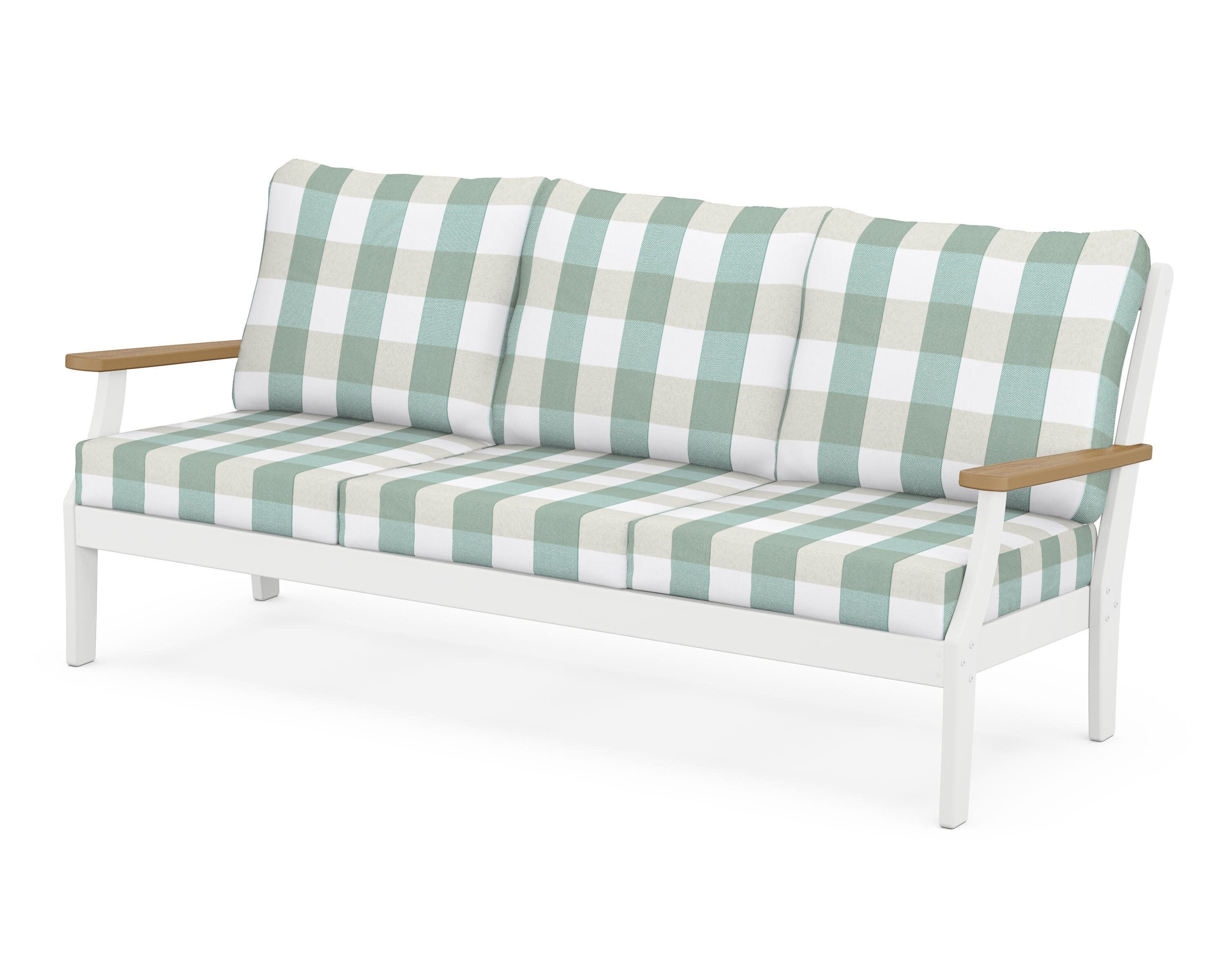 Braxton Deep Seating Sofa in White / Natural / Buffalo Plaid Glacier Spa