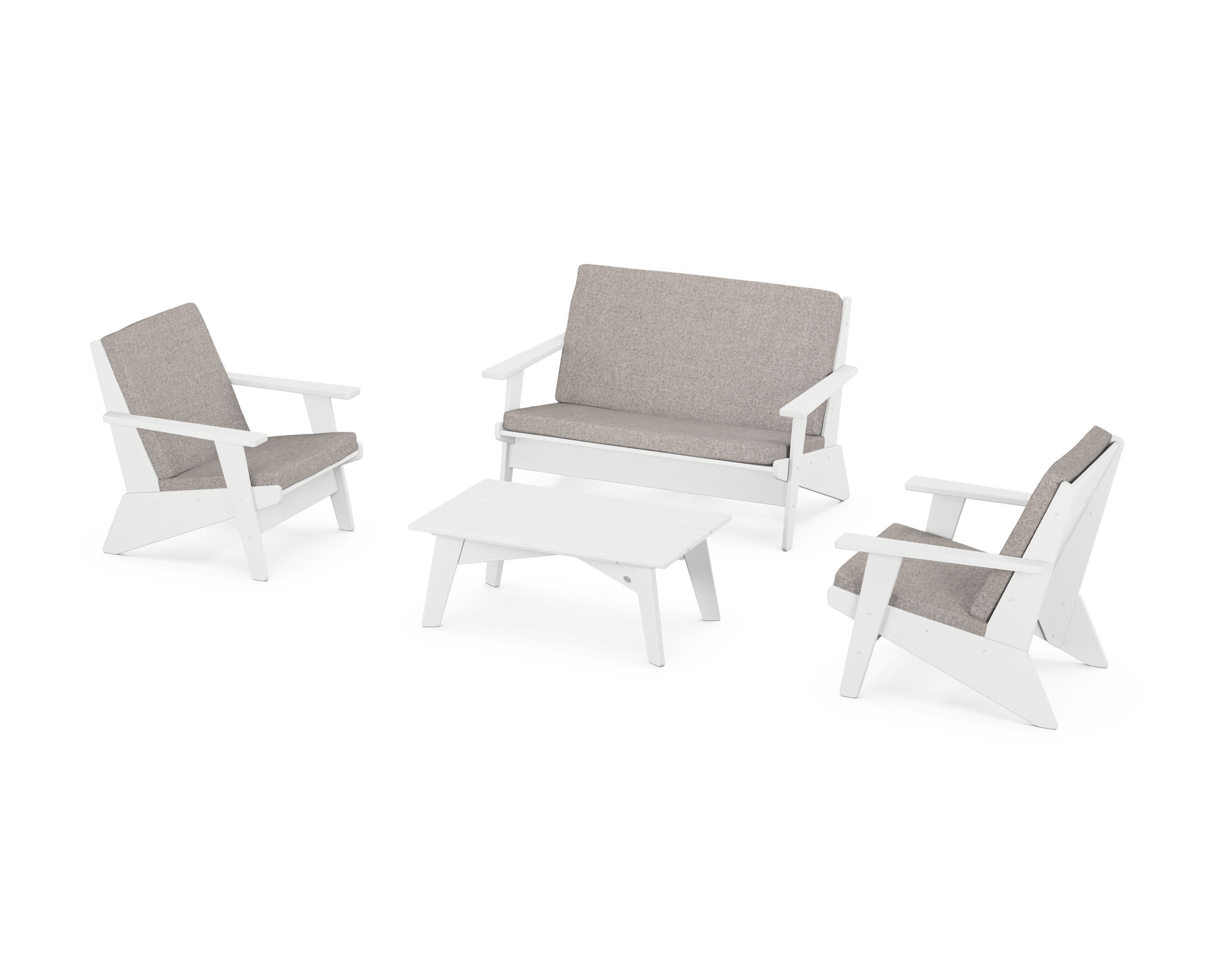 Riviera Modern Lounge 4-Piece Set in White / Weathered Tweed