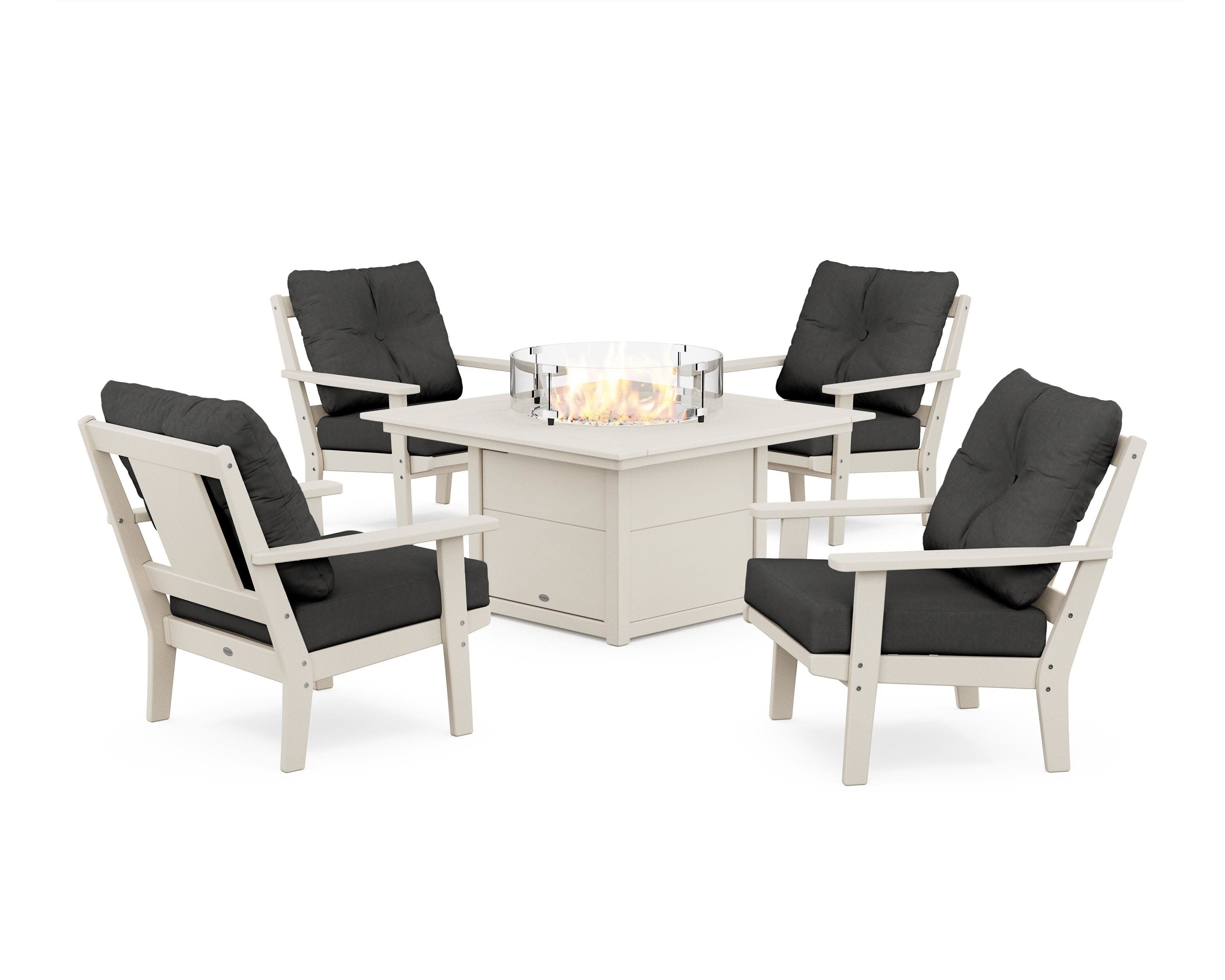 Prairie 5-Piece Deep Seating Set with Fire Pit Table in Sand / Spectrum Carbon