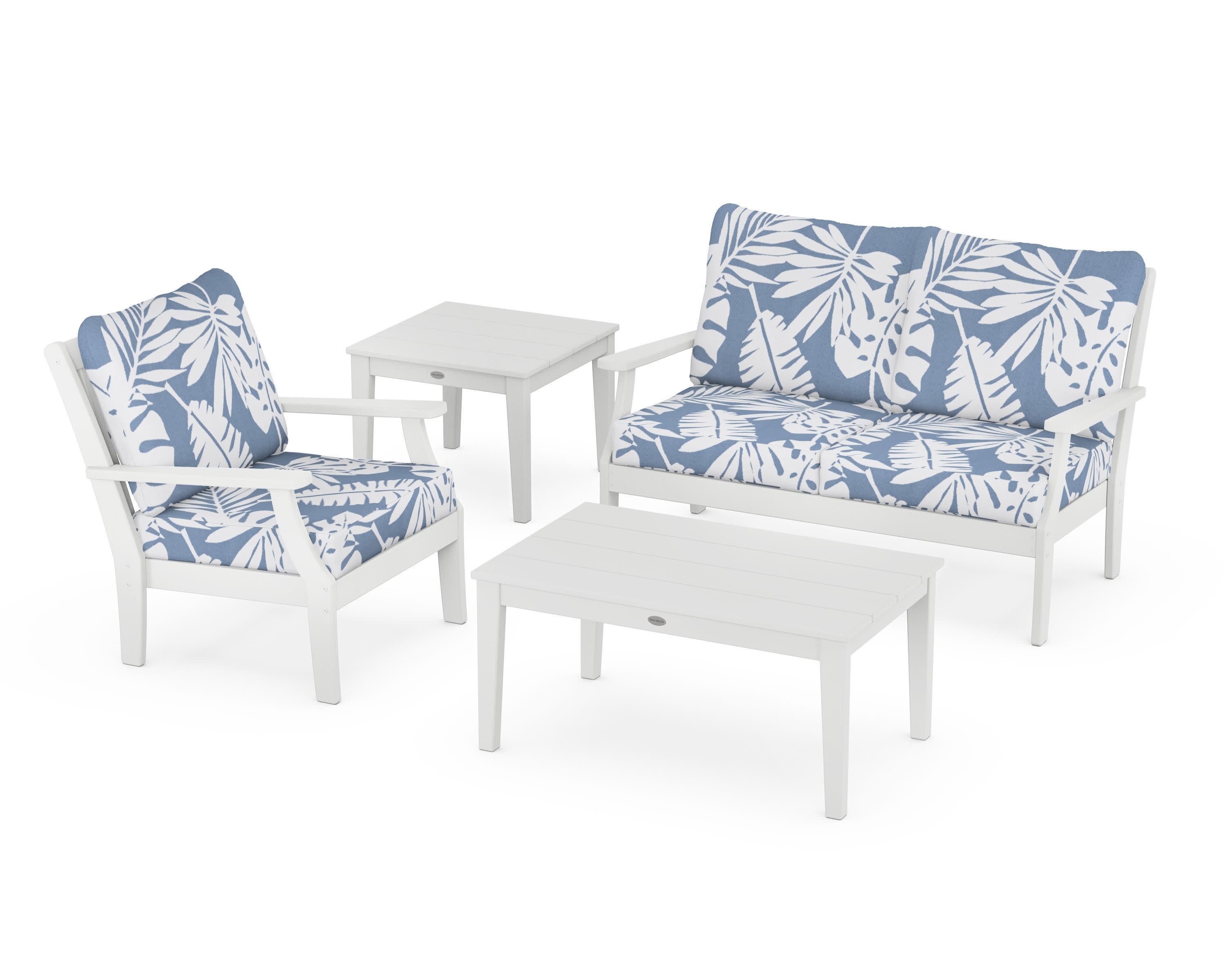 Braxton 4-Piece Deep Seating Set in White / Leaf Sky Blue