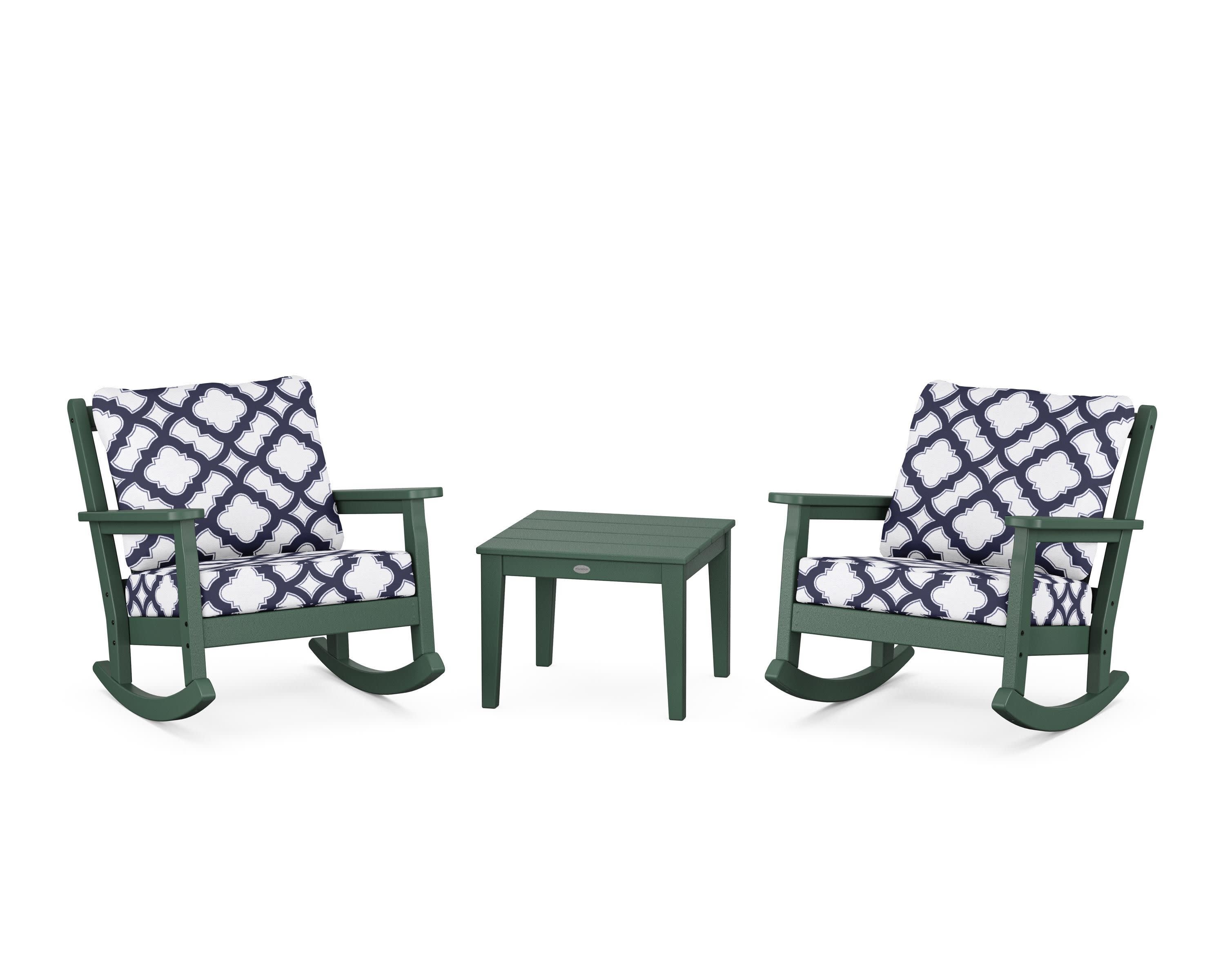 Chippendale 3-Piece Deep Seating Rocker Set in Green / Trellis Navy