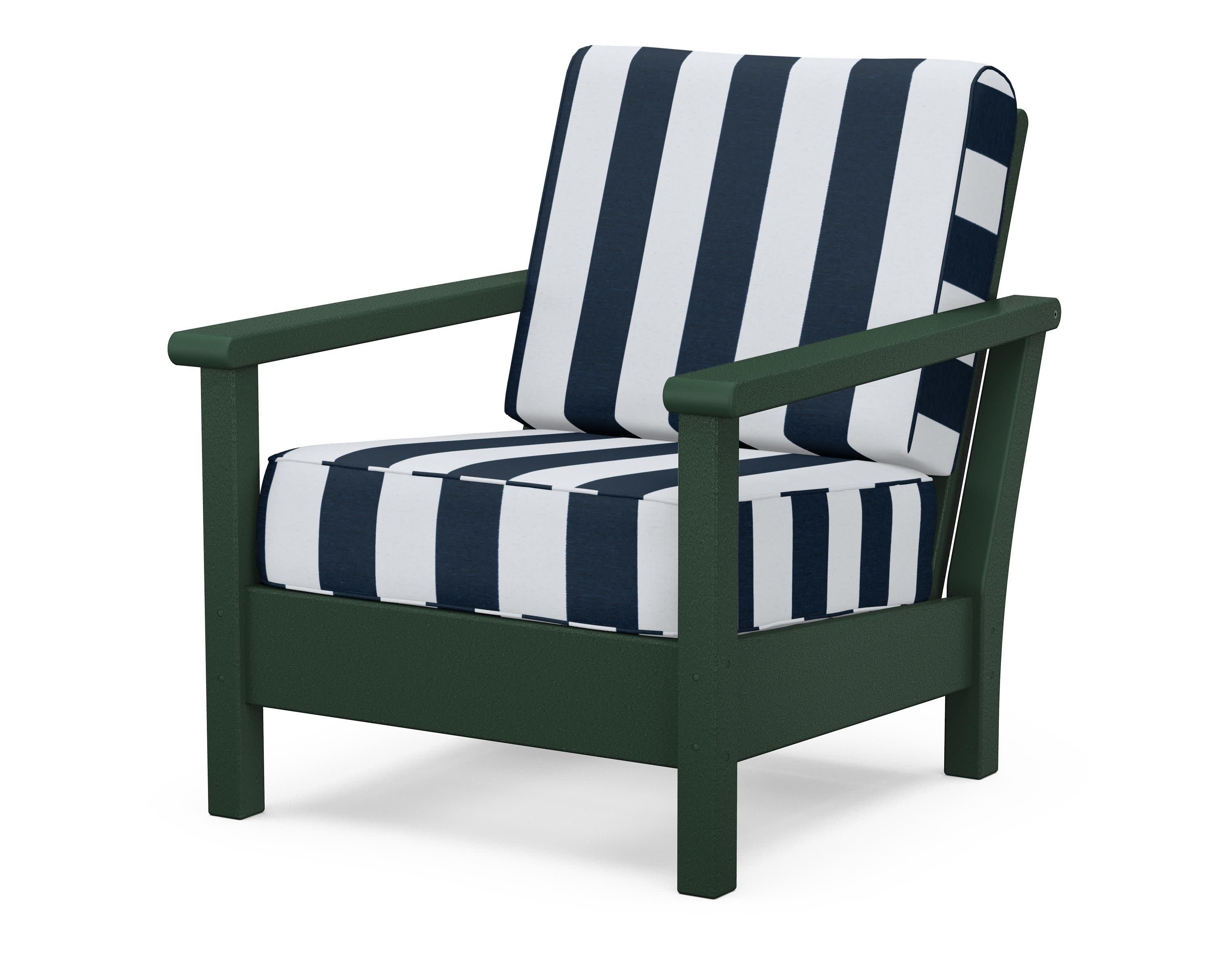 Harbour Deep Seating Chair in Green / Cabana Stripe Marine Indigo