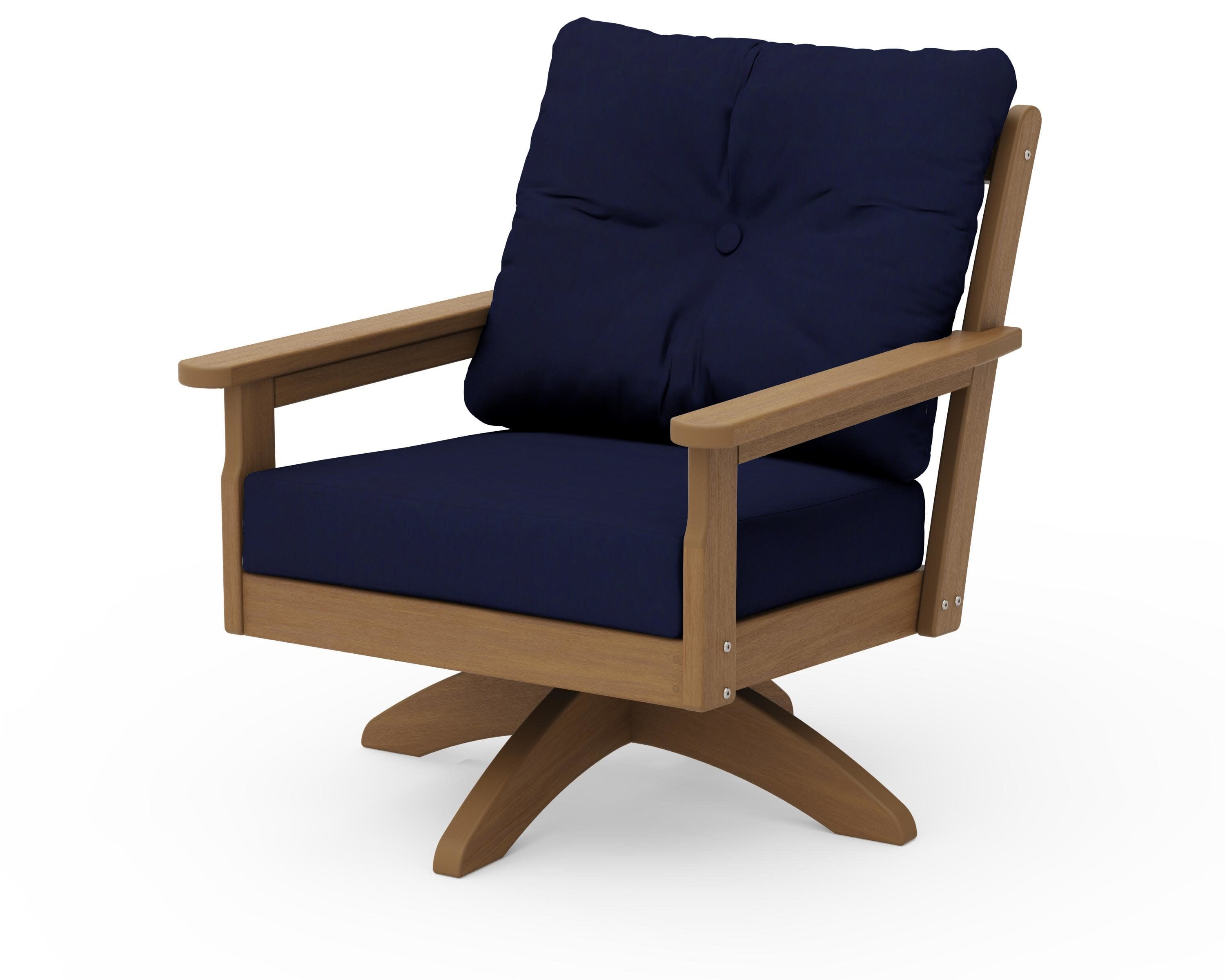 Vineyard Deep Seating Swivel Chair in Natural / Navy