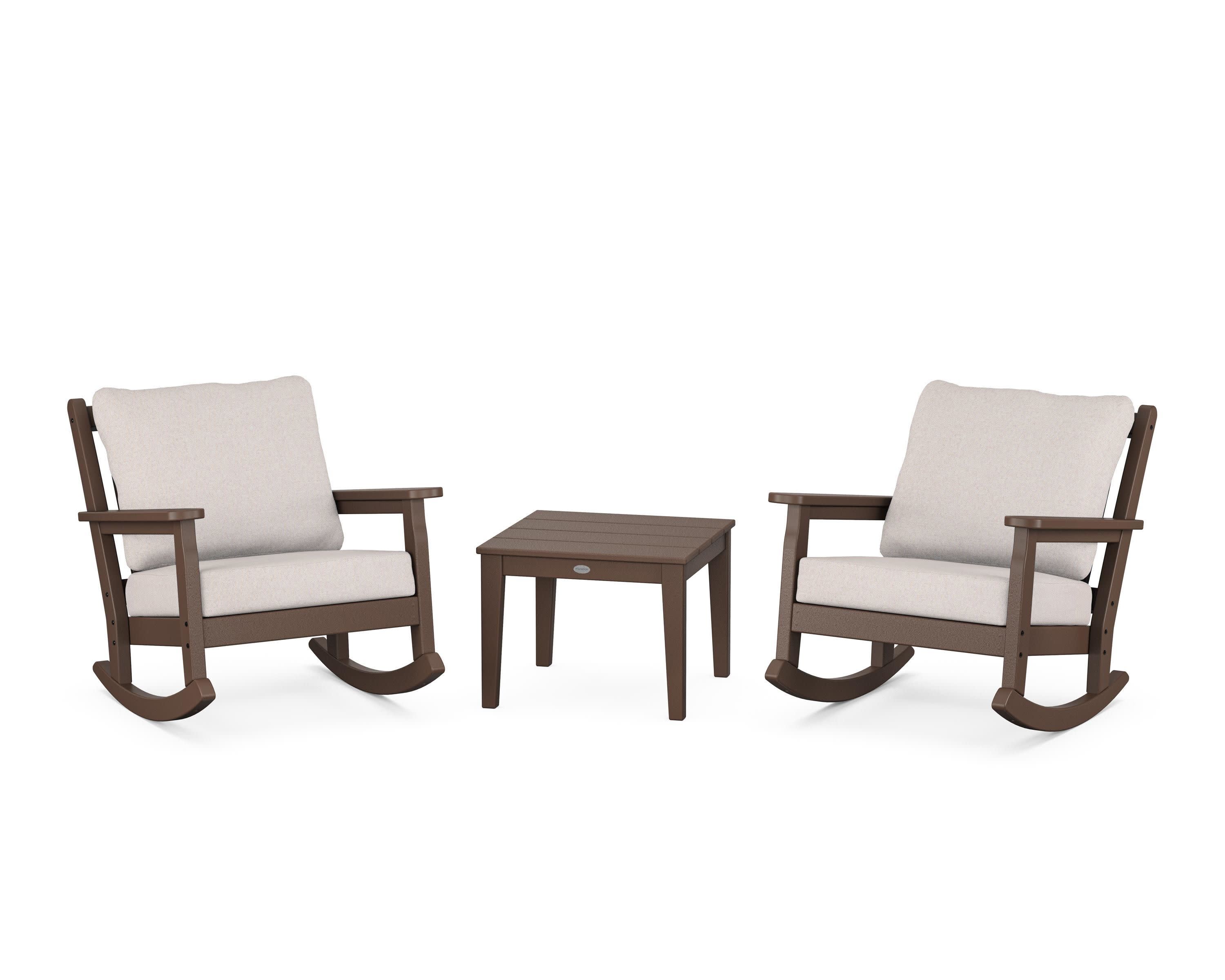 Chippendale 3-Piece Deep Seating Rocker Set in Mahogany / Dune Burlap