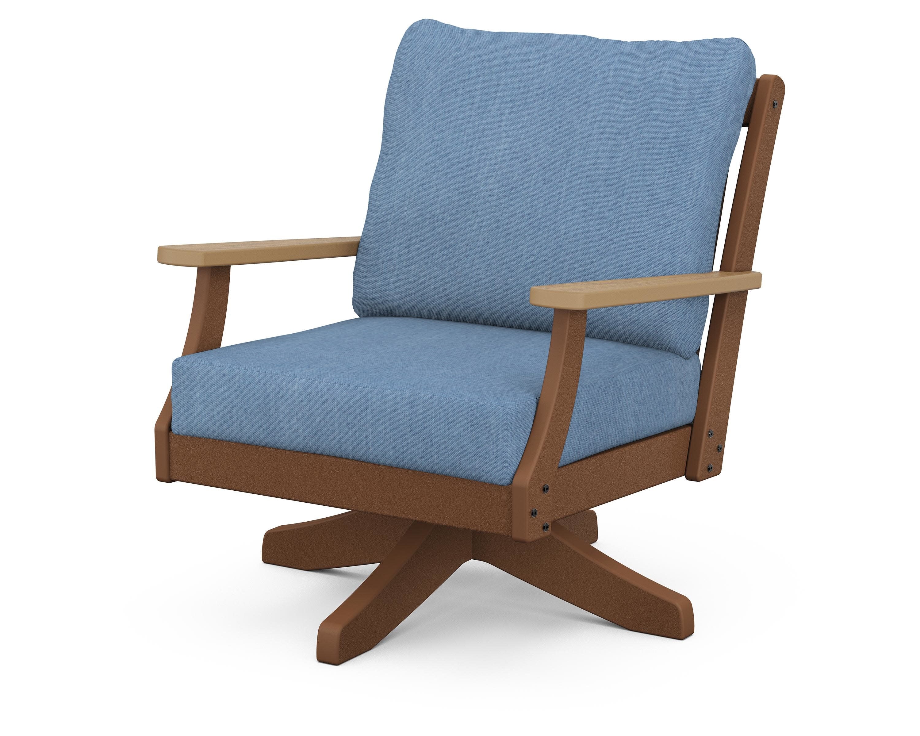 Braxton Deep Seating Swivel Chair in Teak / Natural / Sky Blue