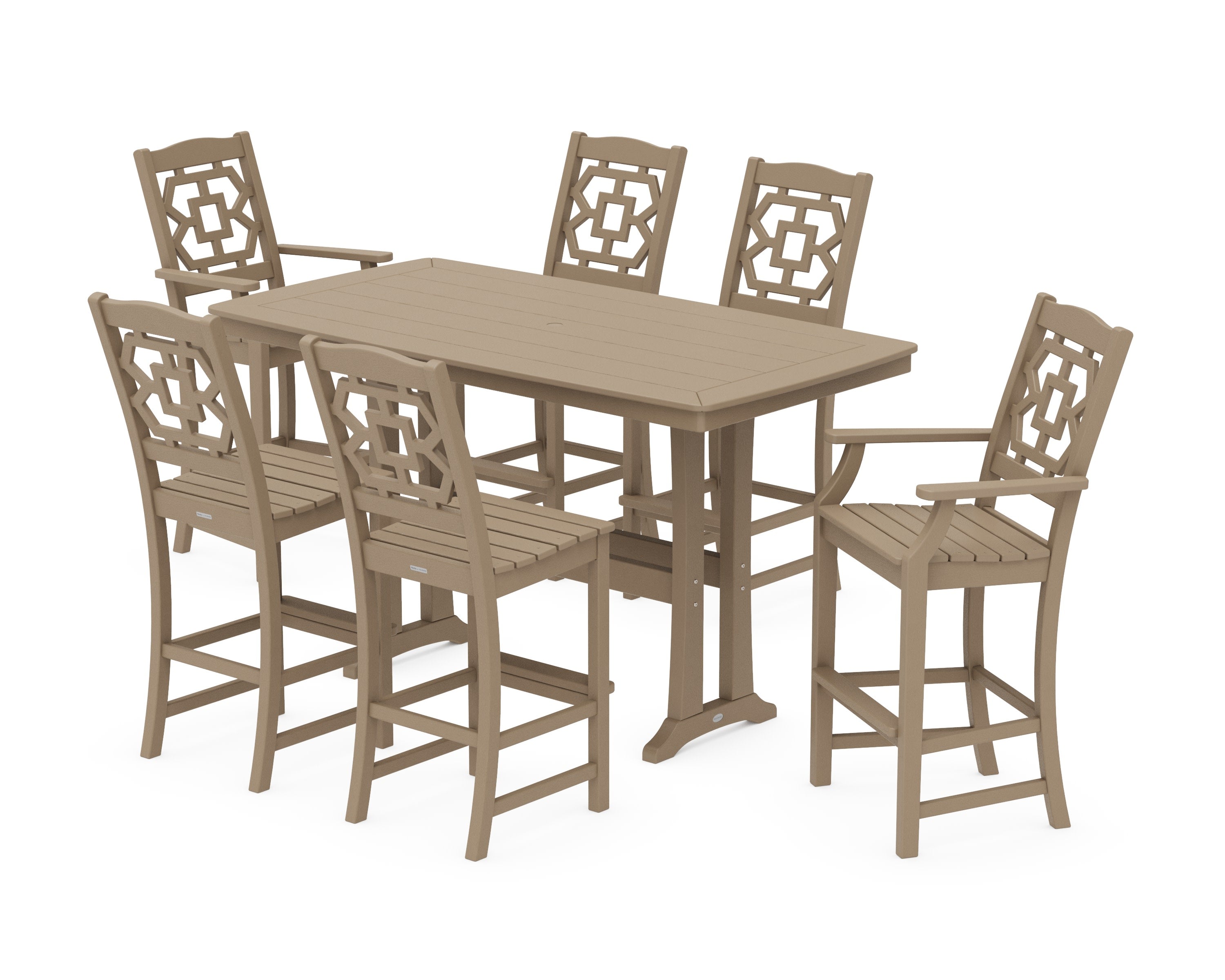 Chinoiserie 7-Piece Bar Set with Trestle Legs in Vintage Sahara