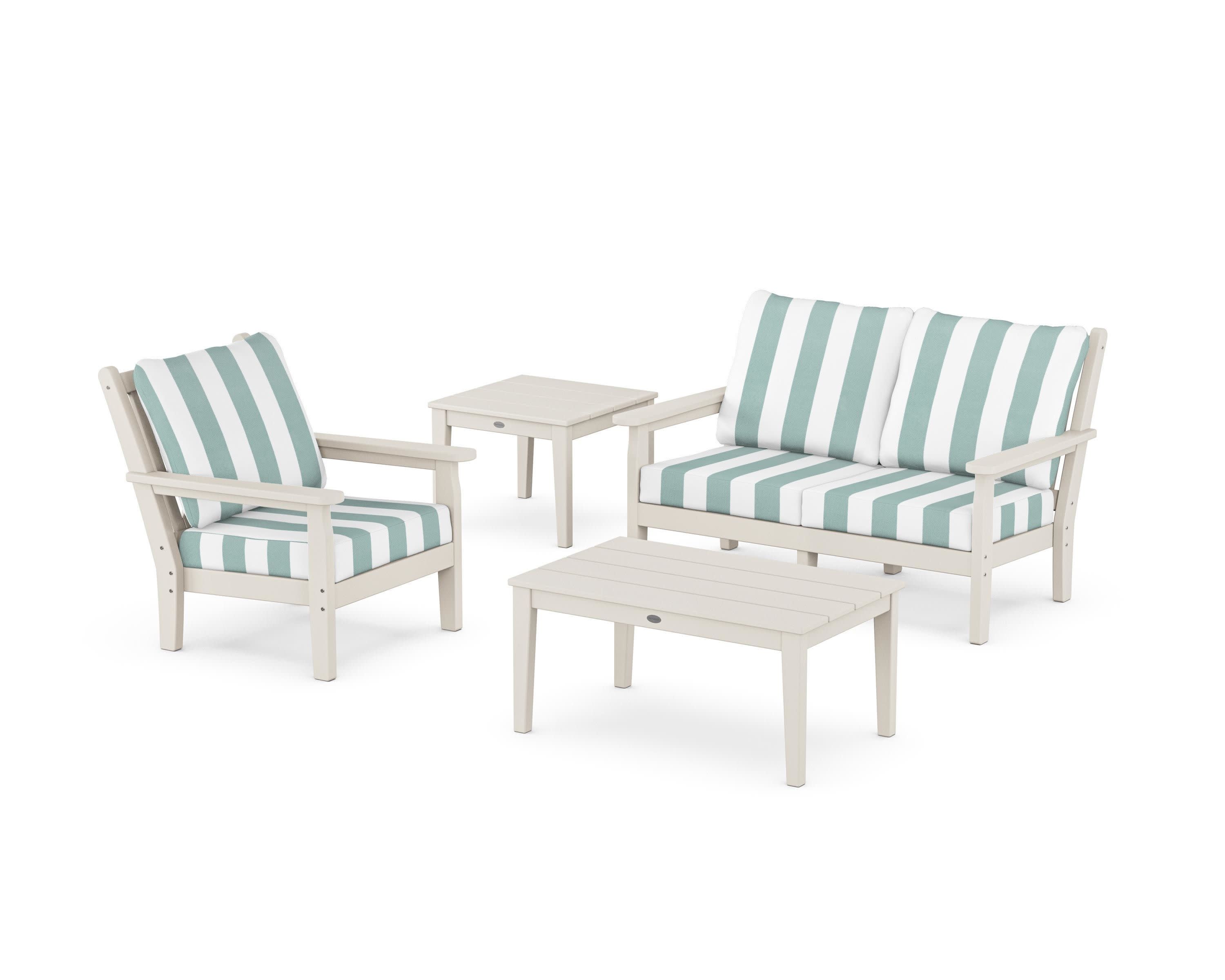 Chippendale 4-Piece Deep Seating Set in Sand / Cabana Stripe Glacier Spa