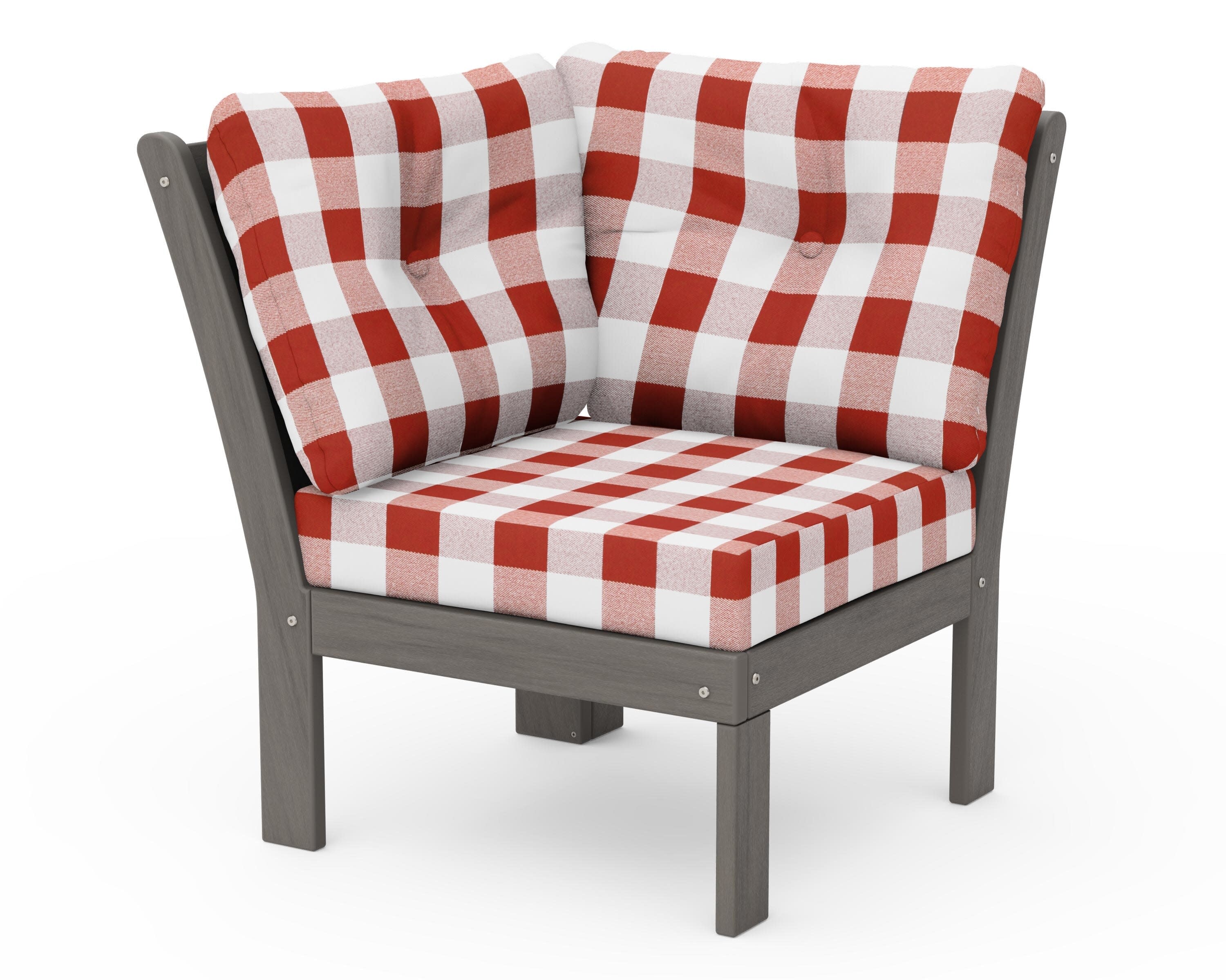Vineyard Modular Corner Chair in Driftwood / Buffalo Plaid Crimson