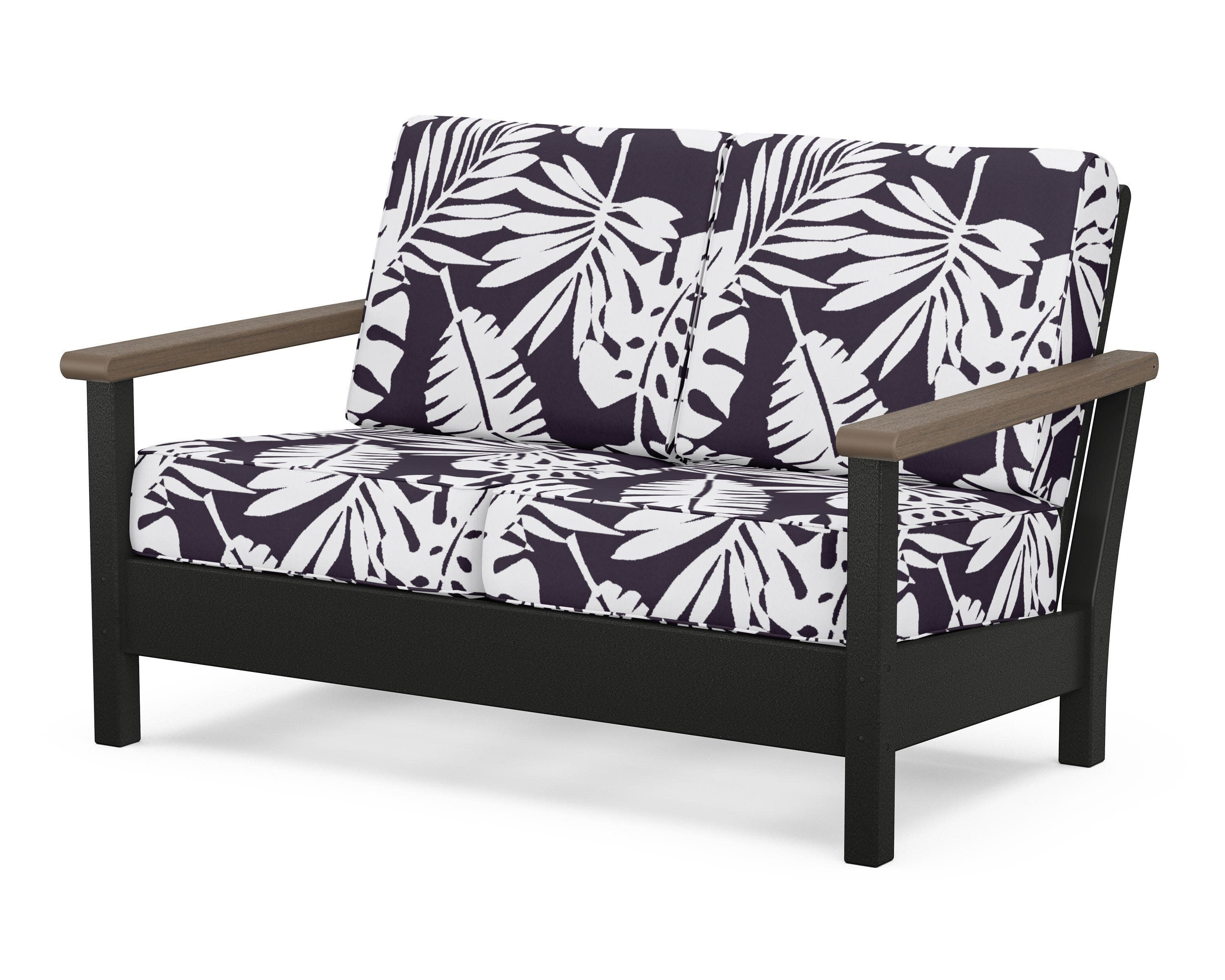Harbour Deep Seating Loveseat in Black / Kona / Leaf Navy