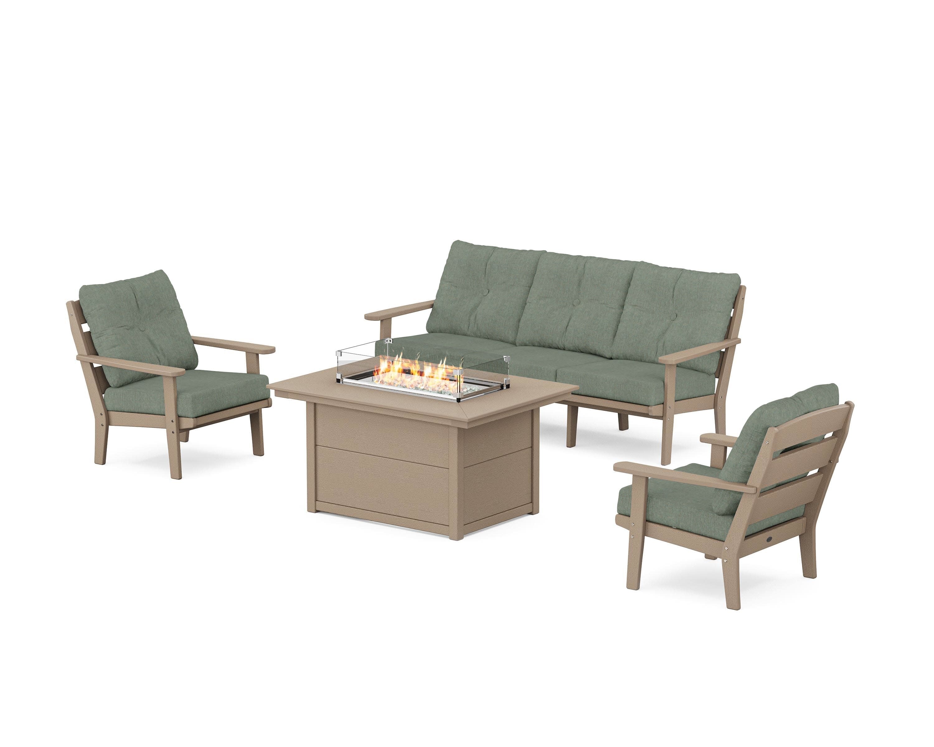 Lakeside Deep Seating Fire Pit Table Set in Vintage Sahara / Cast Sage