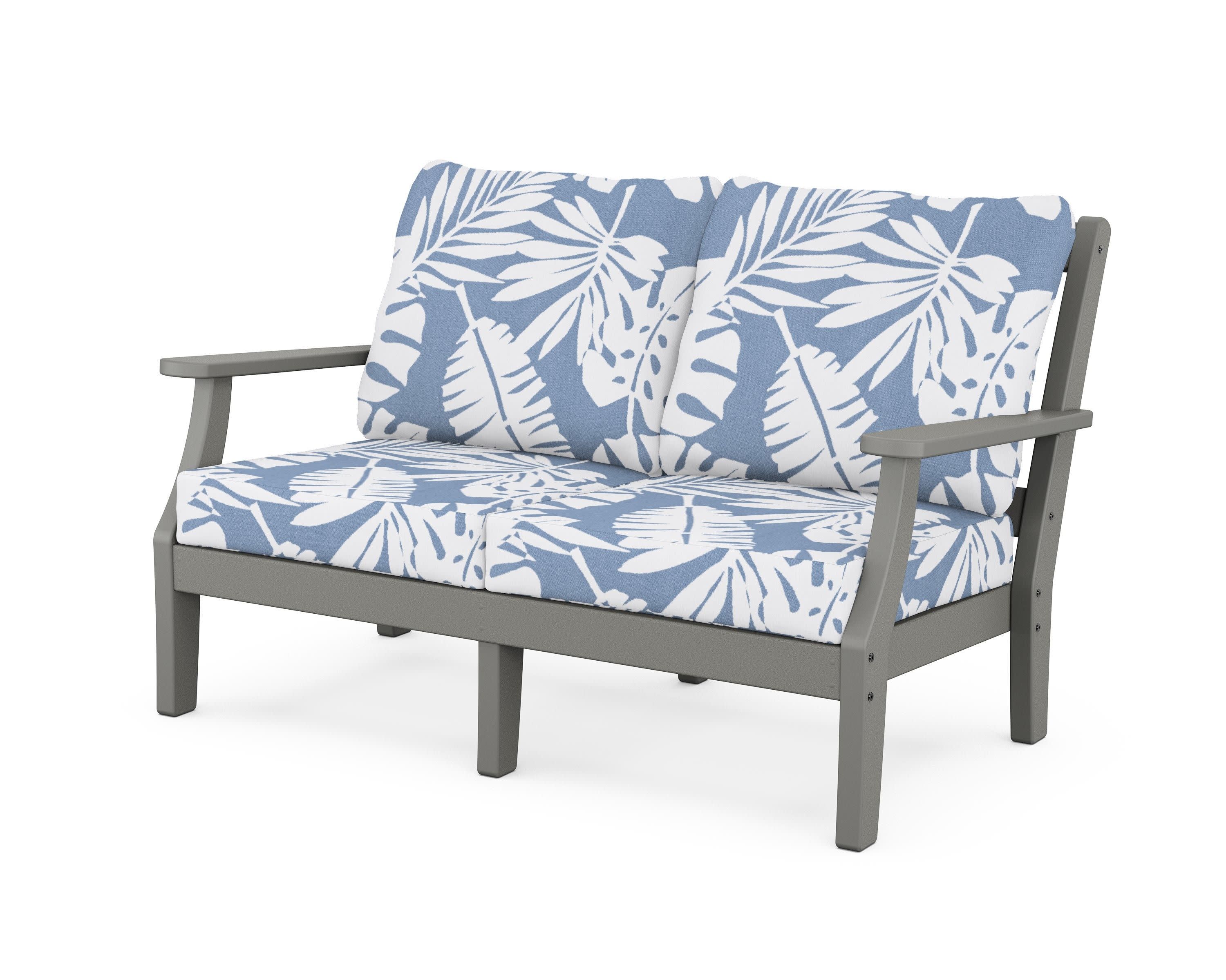 Chinoiserie Deep Seating Loveseat in Slate Grey / Leaf Sky Blue