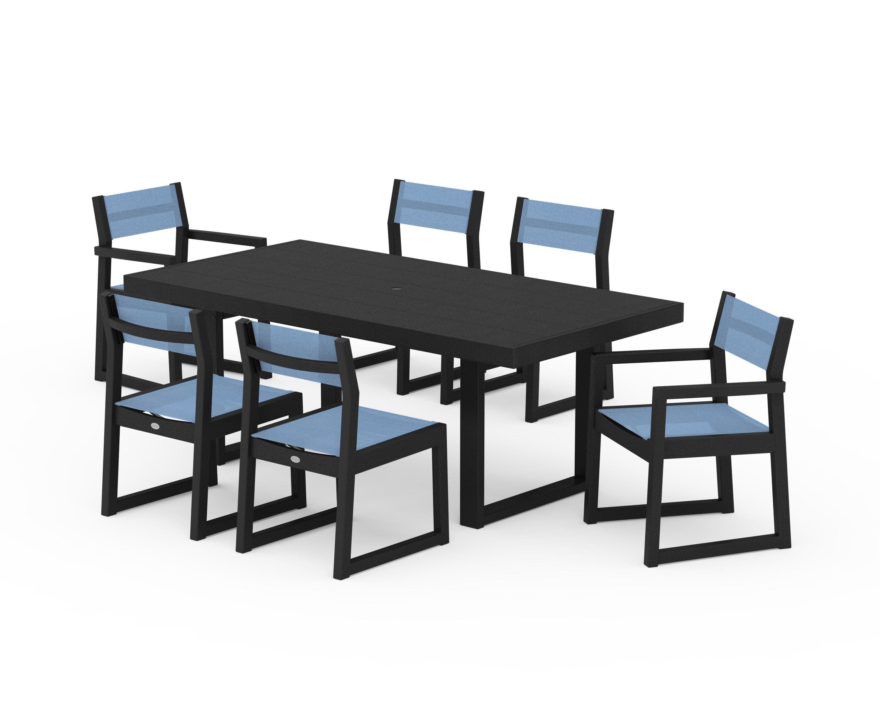 EDGE Sling 7-Piece Dining Set in Black / Poolside Sling