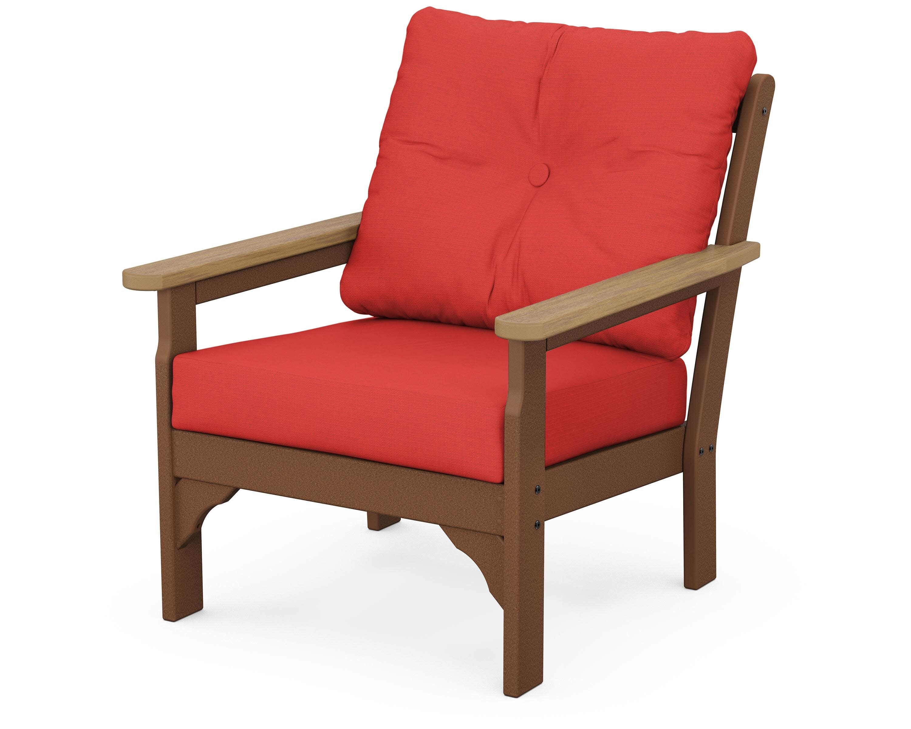 Vineyard Deep Seating Chair in Teak / Natural / Crimson Linen