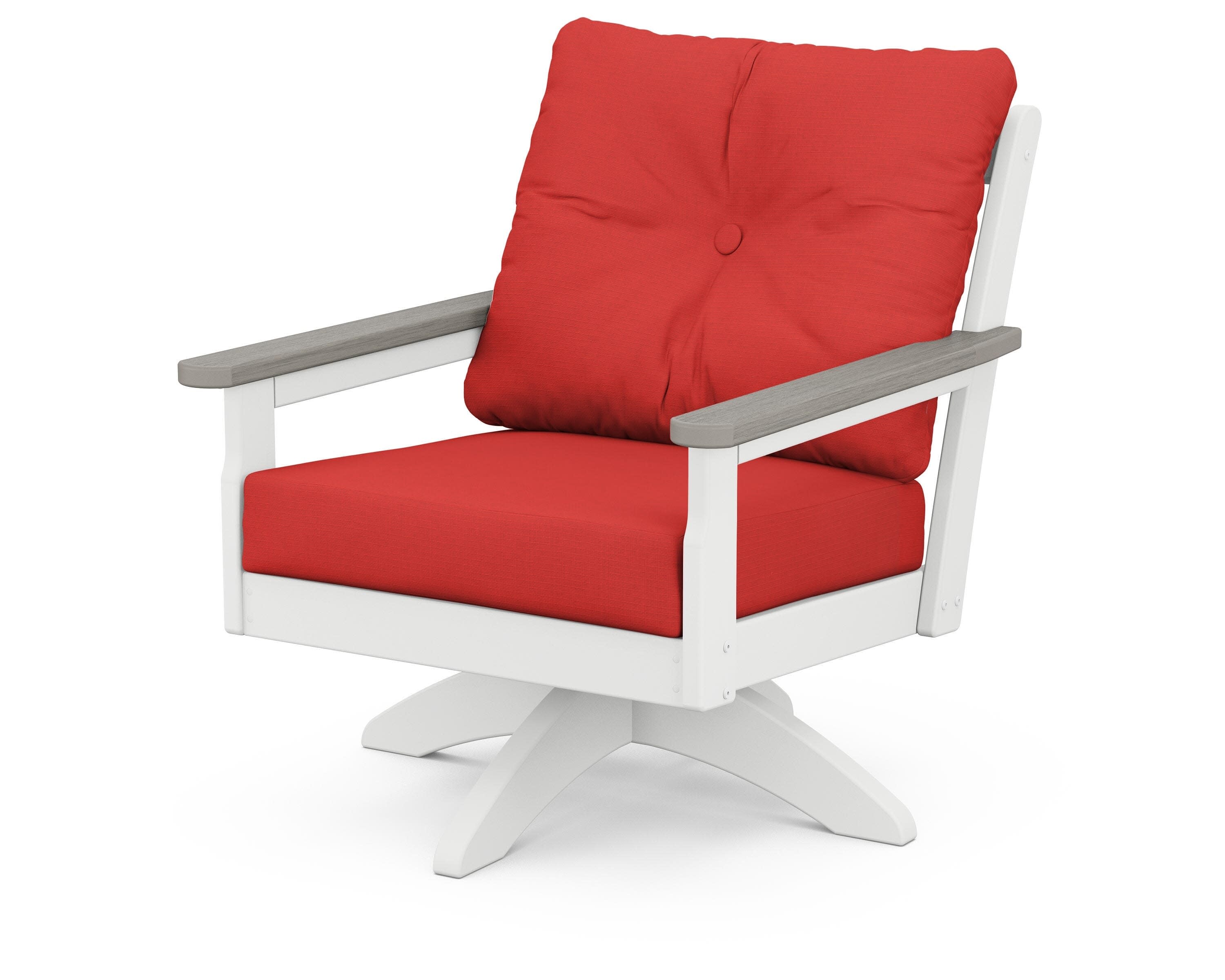 Vineyard Deep Seating Swivel Chair in White / Driftwood / Crimson Linen