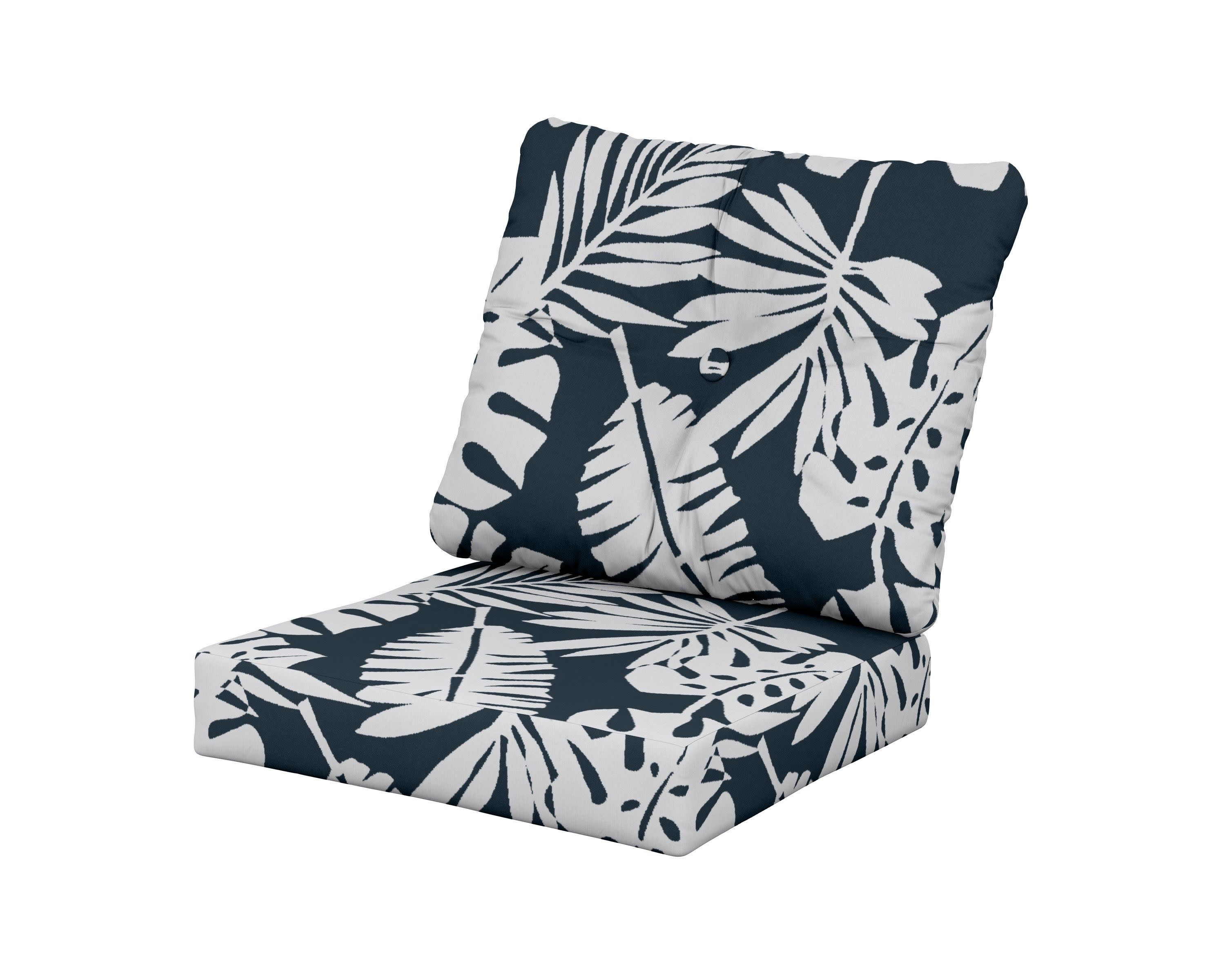 Vineyard Seat/Back Cushion in Leaf Marine Indigo