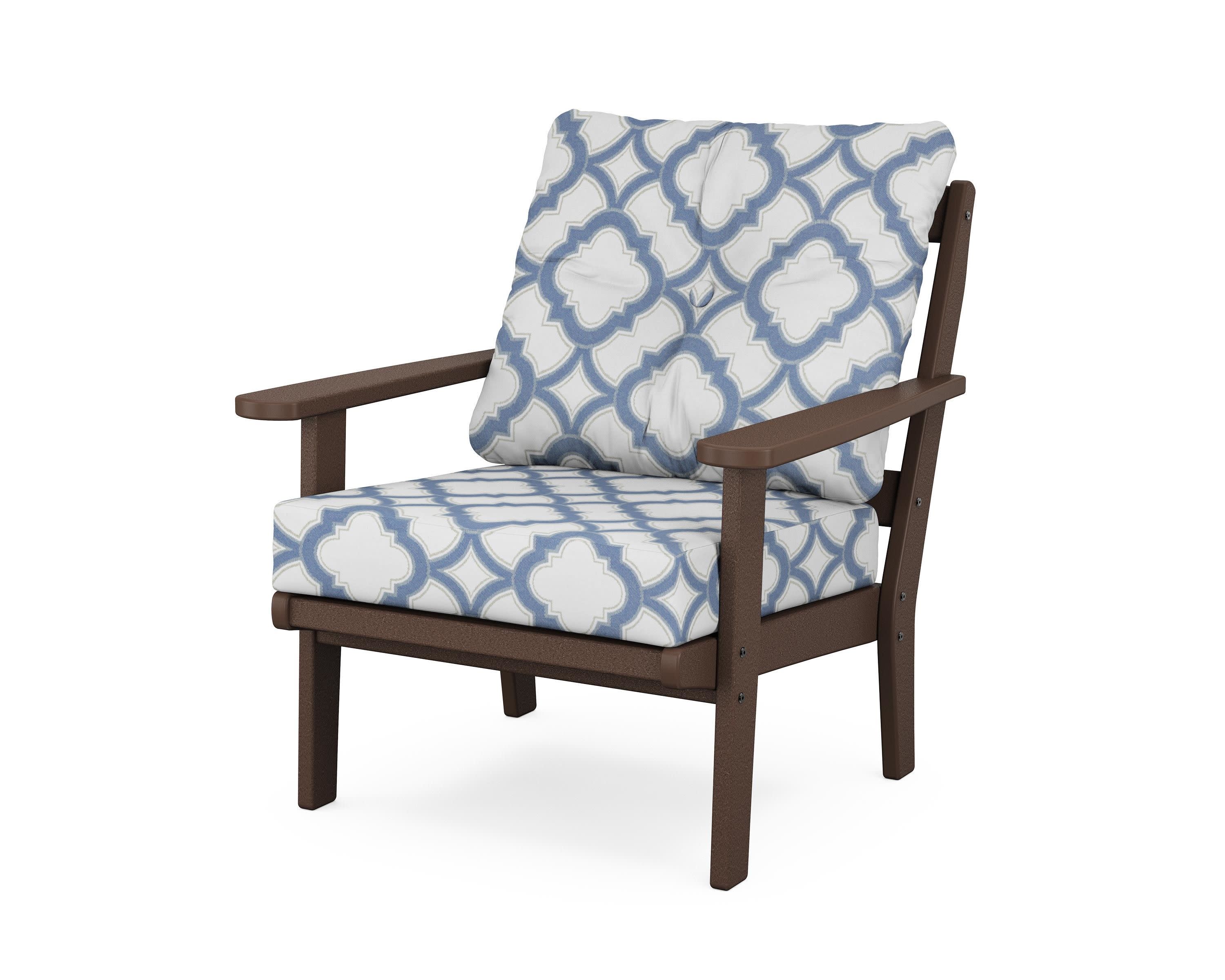 Mission Deep Seating Chair in Mahogany / Trellis Sky Blue