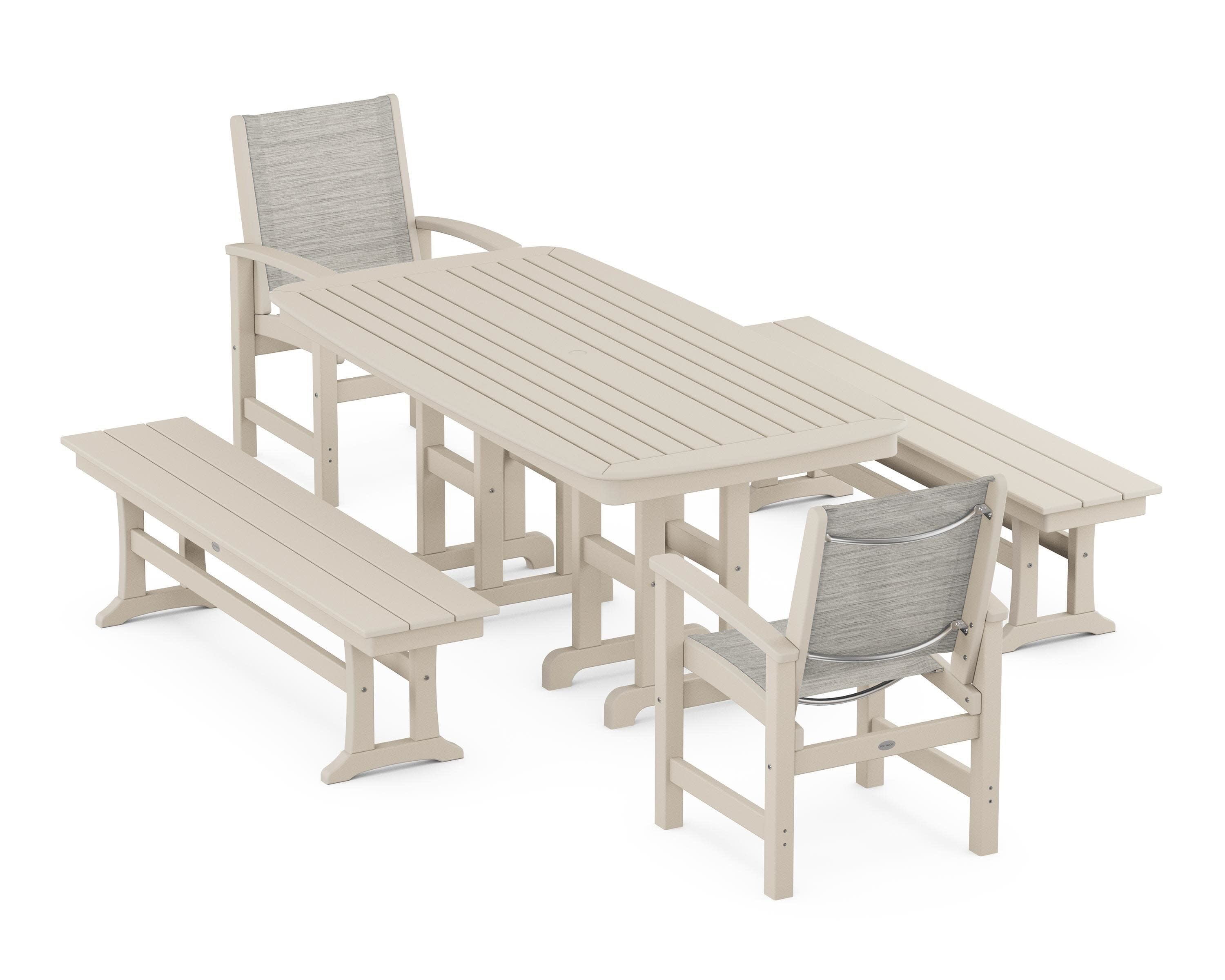 Coastal 5-Piece Dining Set in Sand / Birch Sling