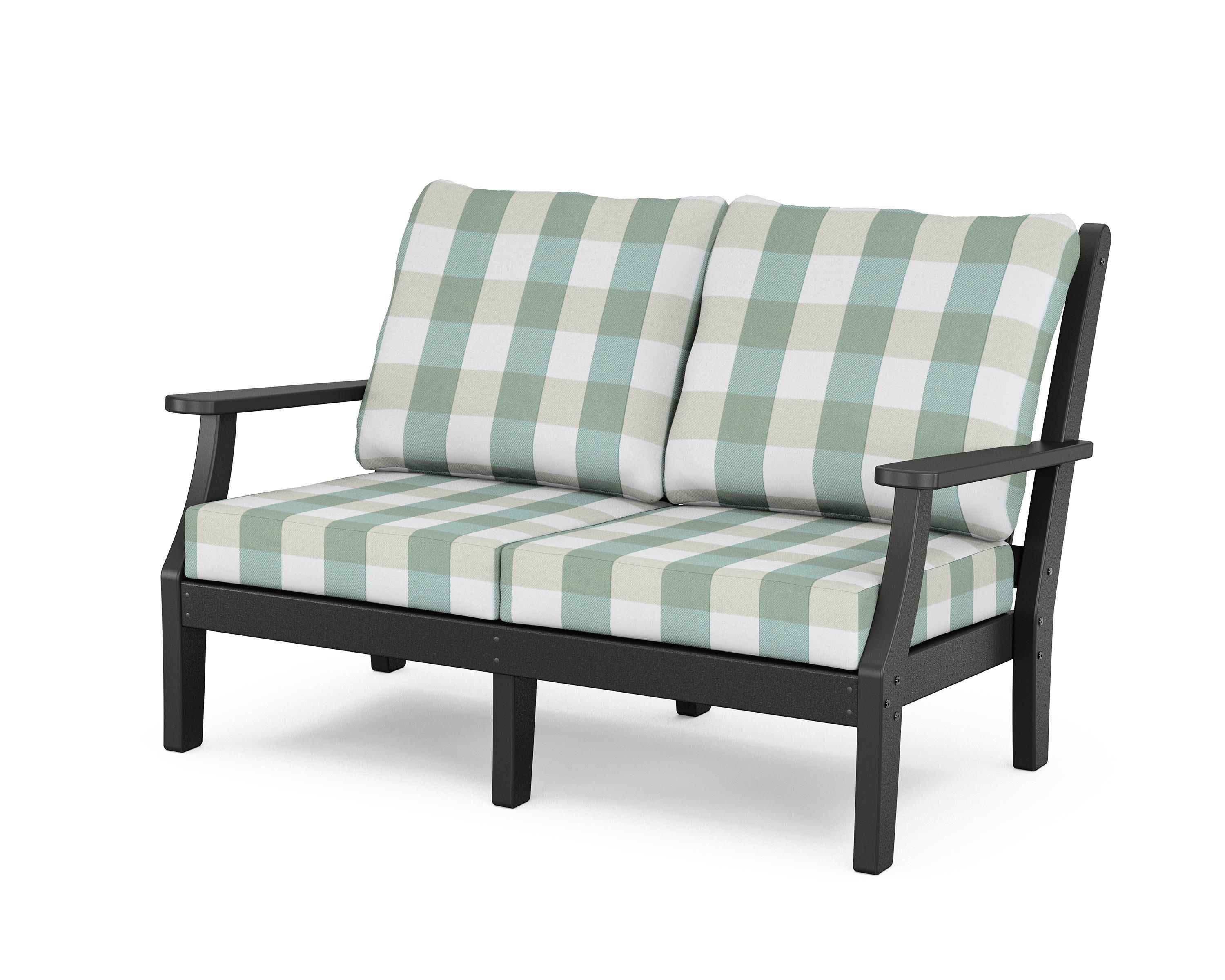 Wovendale Deep Seating Loveseat in Black / Buffalo Plaid Glacier Spa