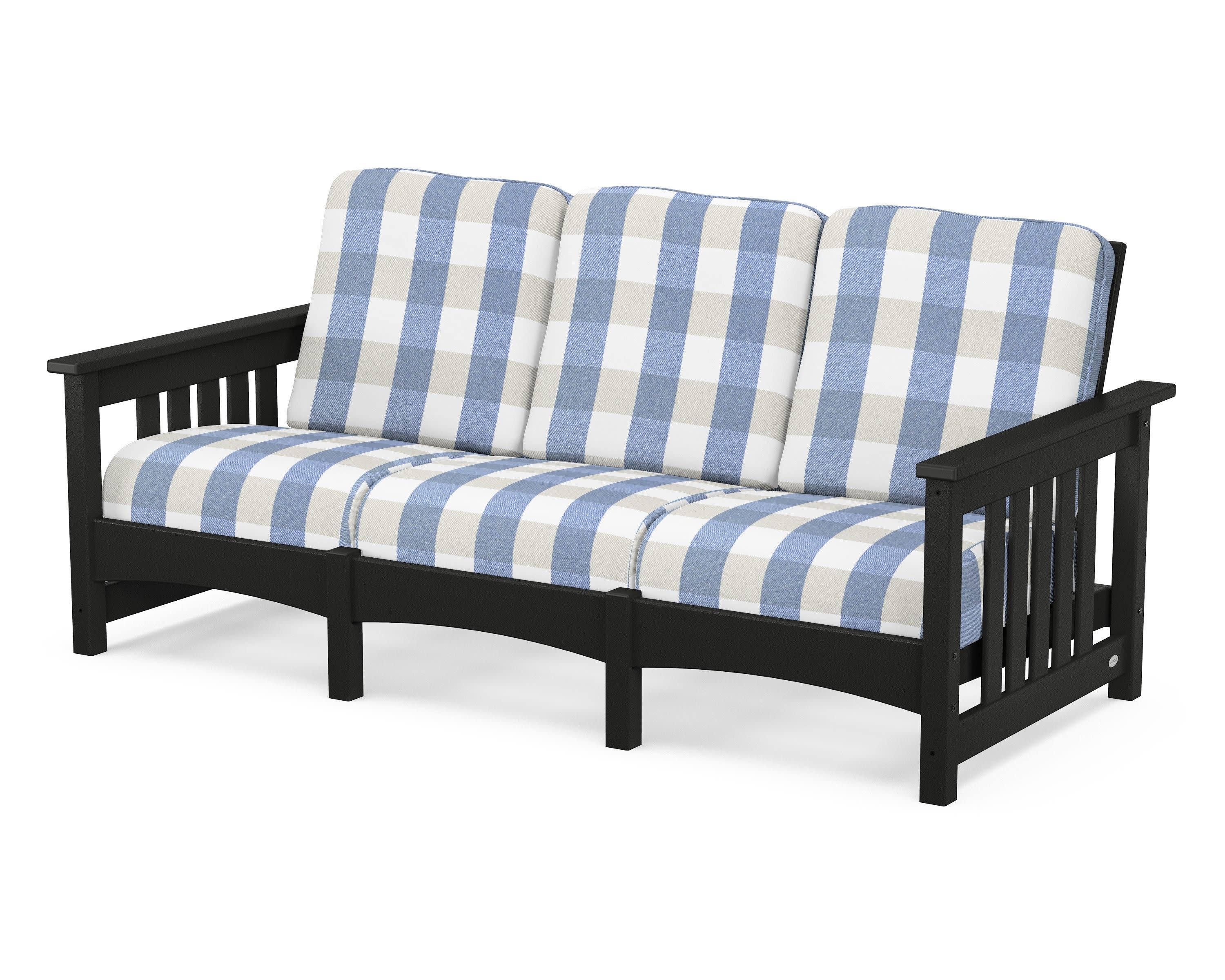 Club Mission Sofa in Black / Buffalo Plaid Sky Blue