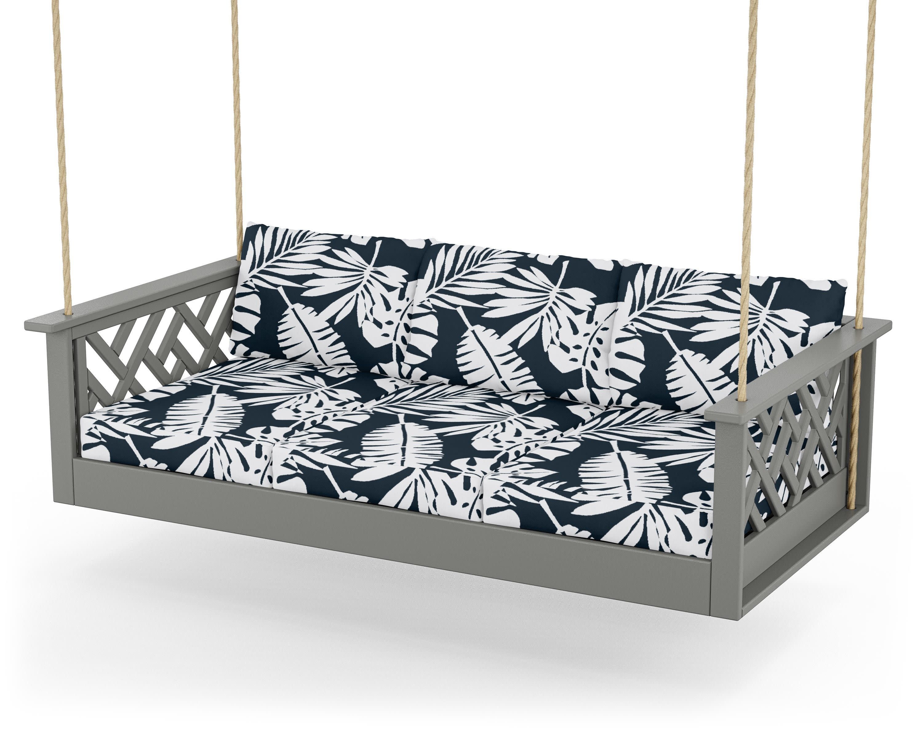Chippendale Daybed Swing in Slate Grey / Leaf Marine Indigo