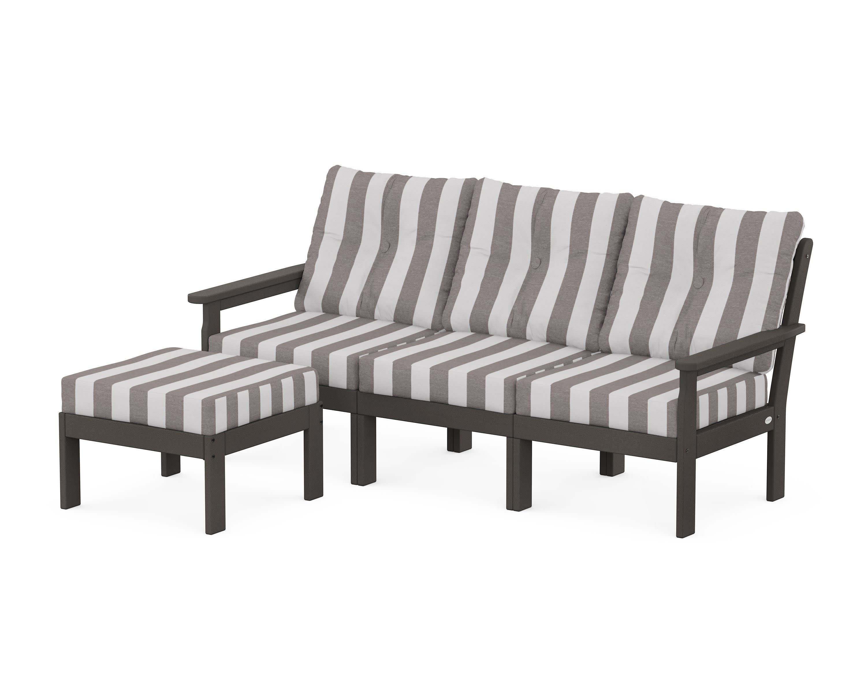 Vineyard 4-Piece Sectional with Ottoman in Vintage Coffee / Cabana Stripe Grey Mist