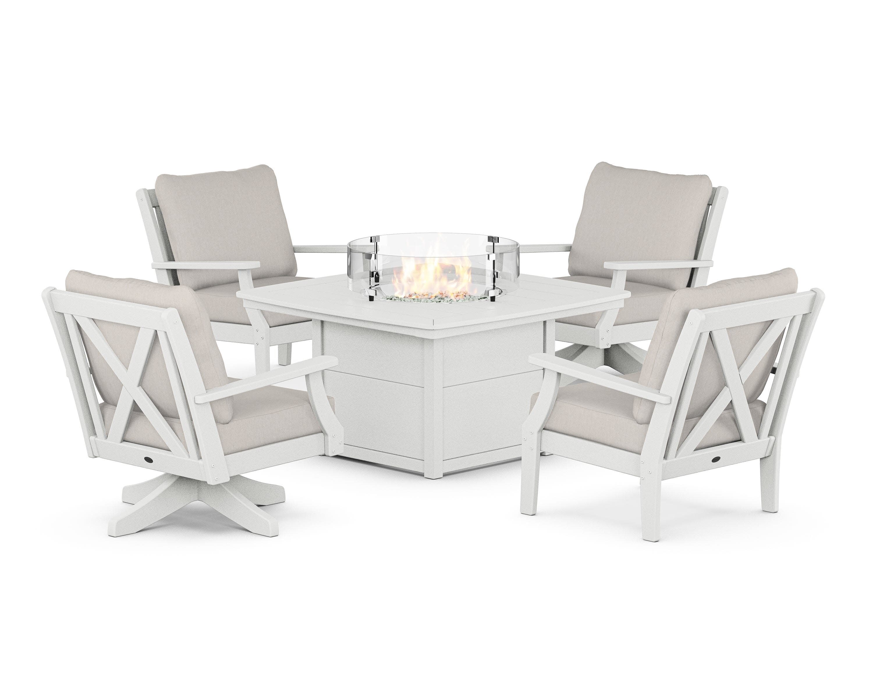 Braxton 5-Piece Deep Seating Set with Fire Table in Vintage White / Cast Ash