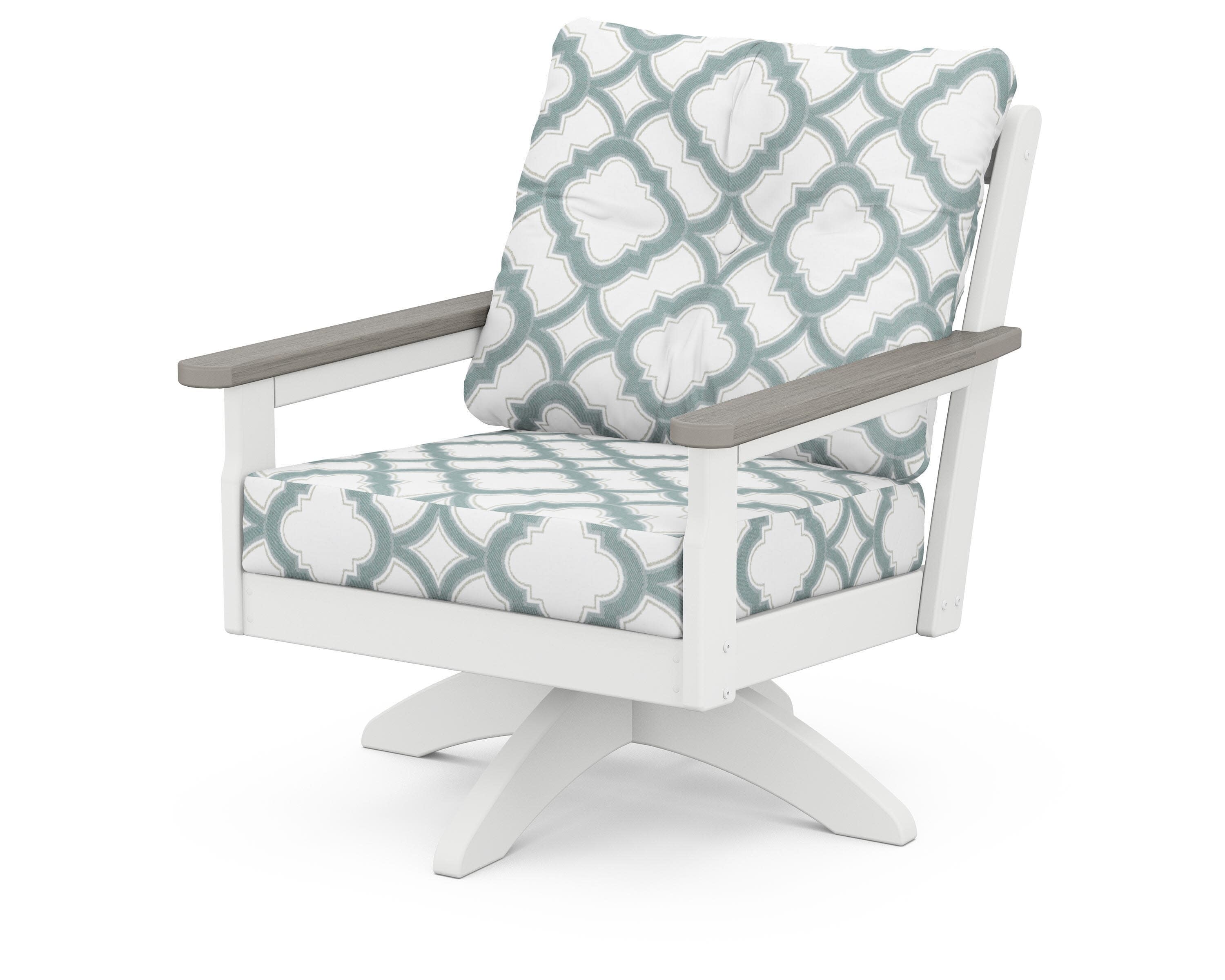 Vineyard Deep Seating Swivel Chair in White / Driftwood / Trellis Glacier Spa