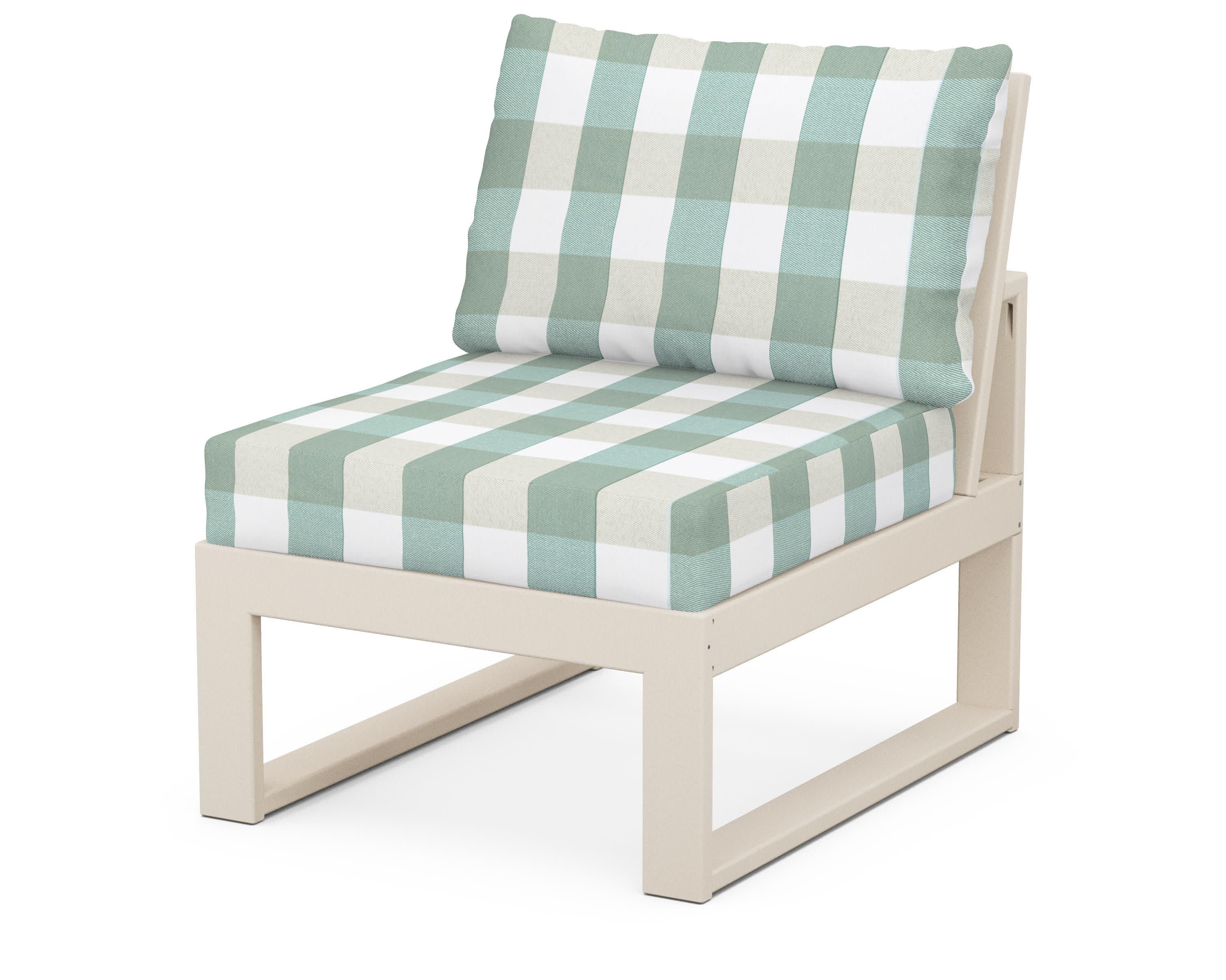 Modular Armless Chair in Sand / Buffalo Plaid Glacier Spa