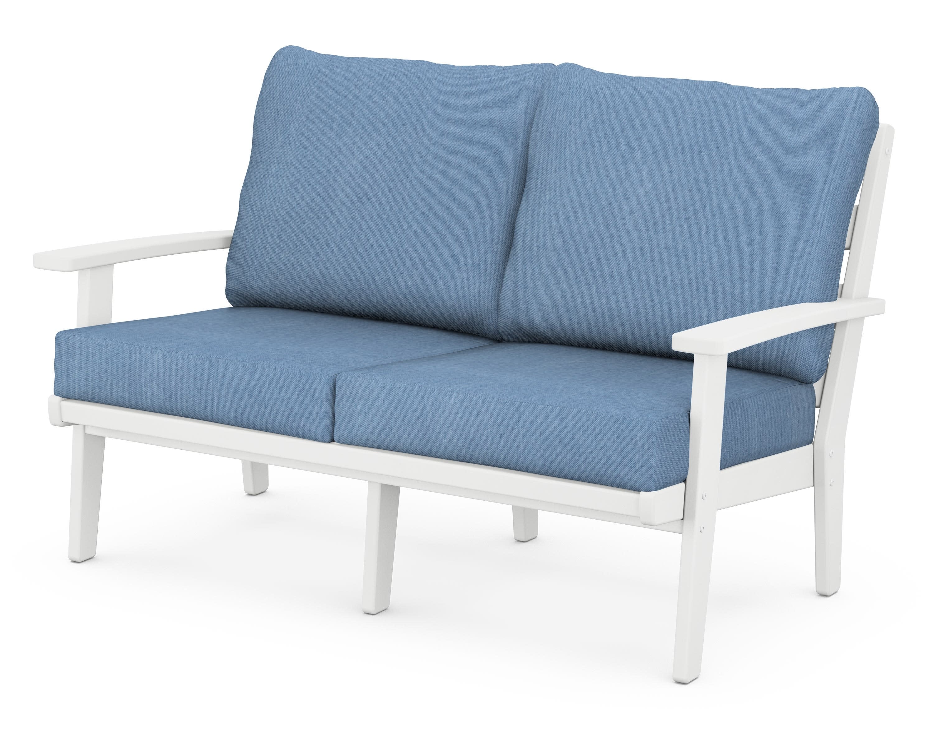 Grant Park Deep Seating Loveseat in White / Sky Blue