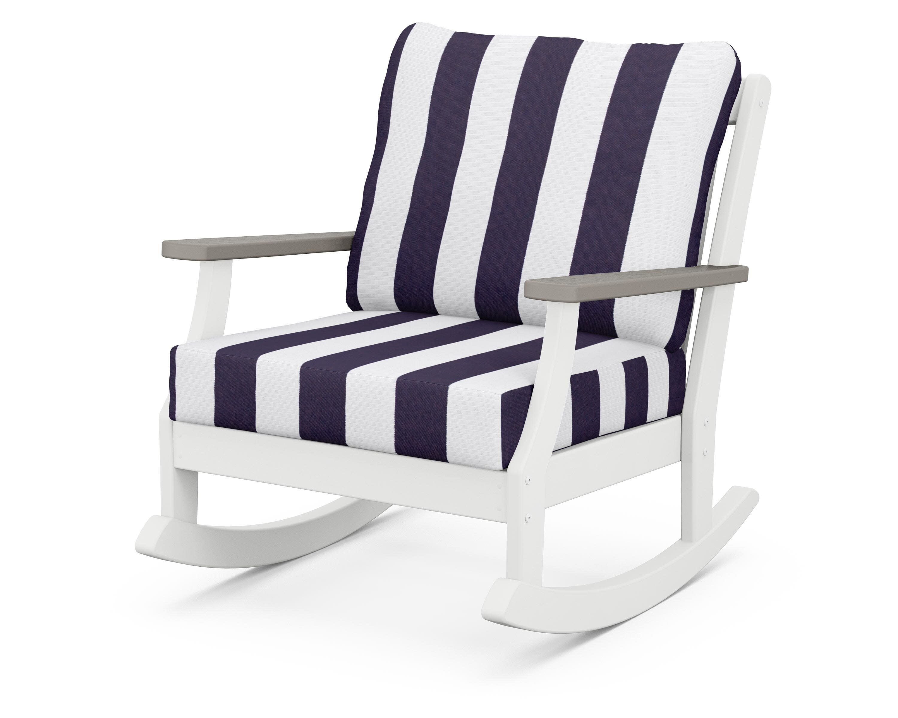 Braxton Deep Seating Rocking Chair in White / Driftwood / Cabana Stripe Navy