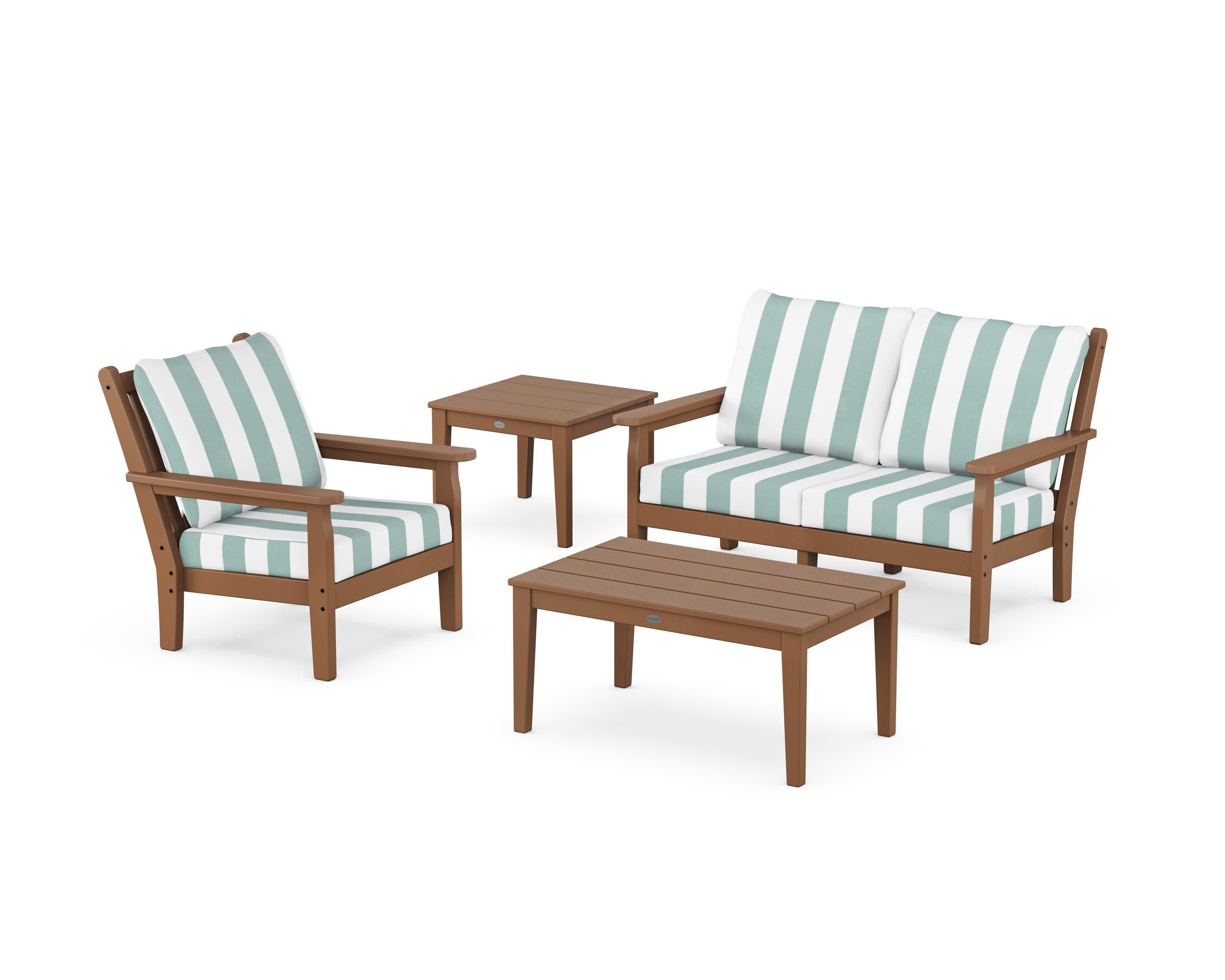 Chippendale 4-Piece Deep Seating Set in Teak / Cabana Stripe Glacier Spa