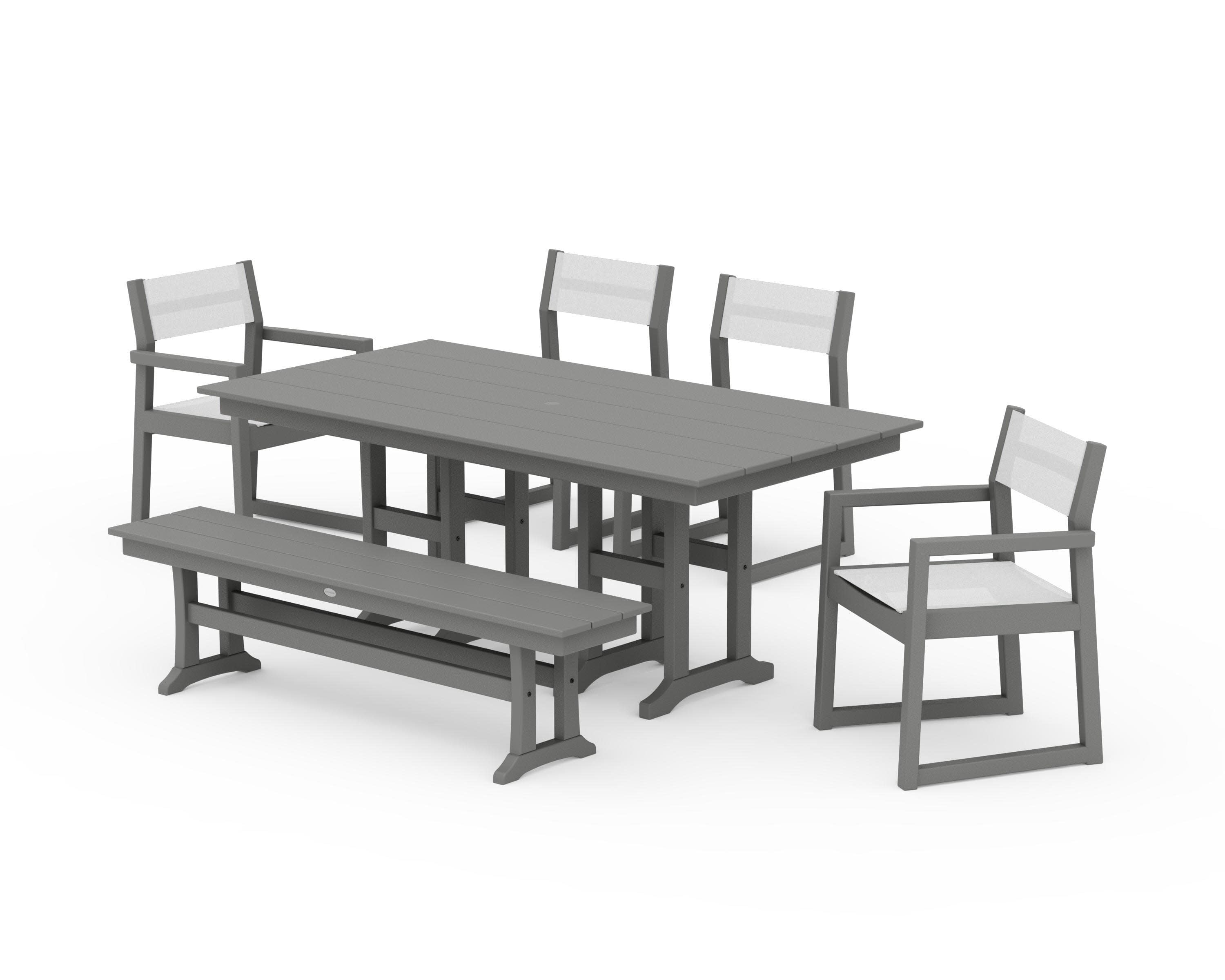 EDGE Sling 6-Piece Farmhouse Dining Set in Slate Grey / White Sling