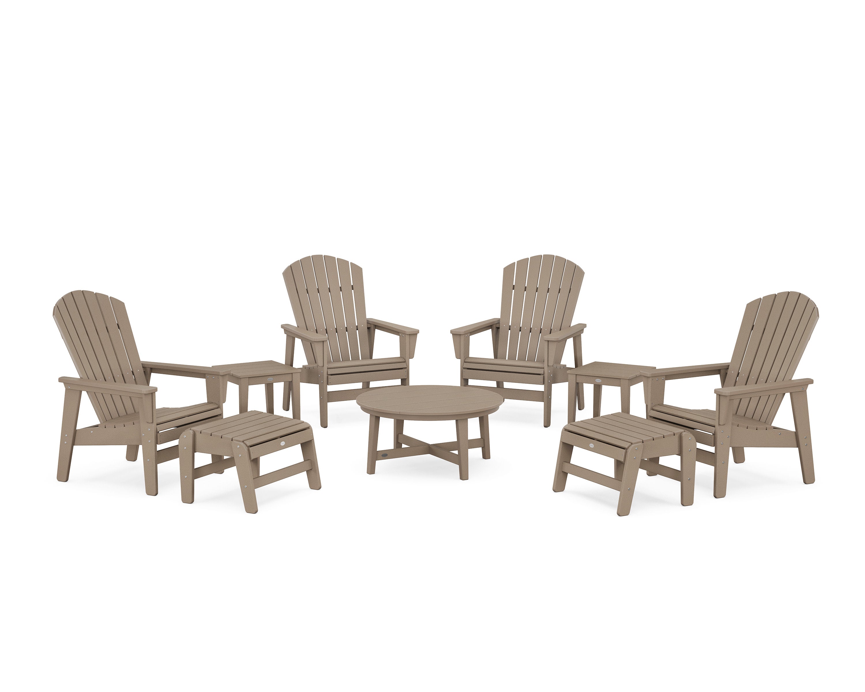 Nautical Grand Upright Adirondack 9-Piece Conversation Set in Vintage Sahara