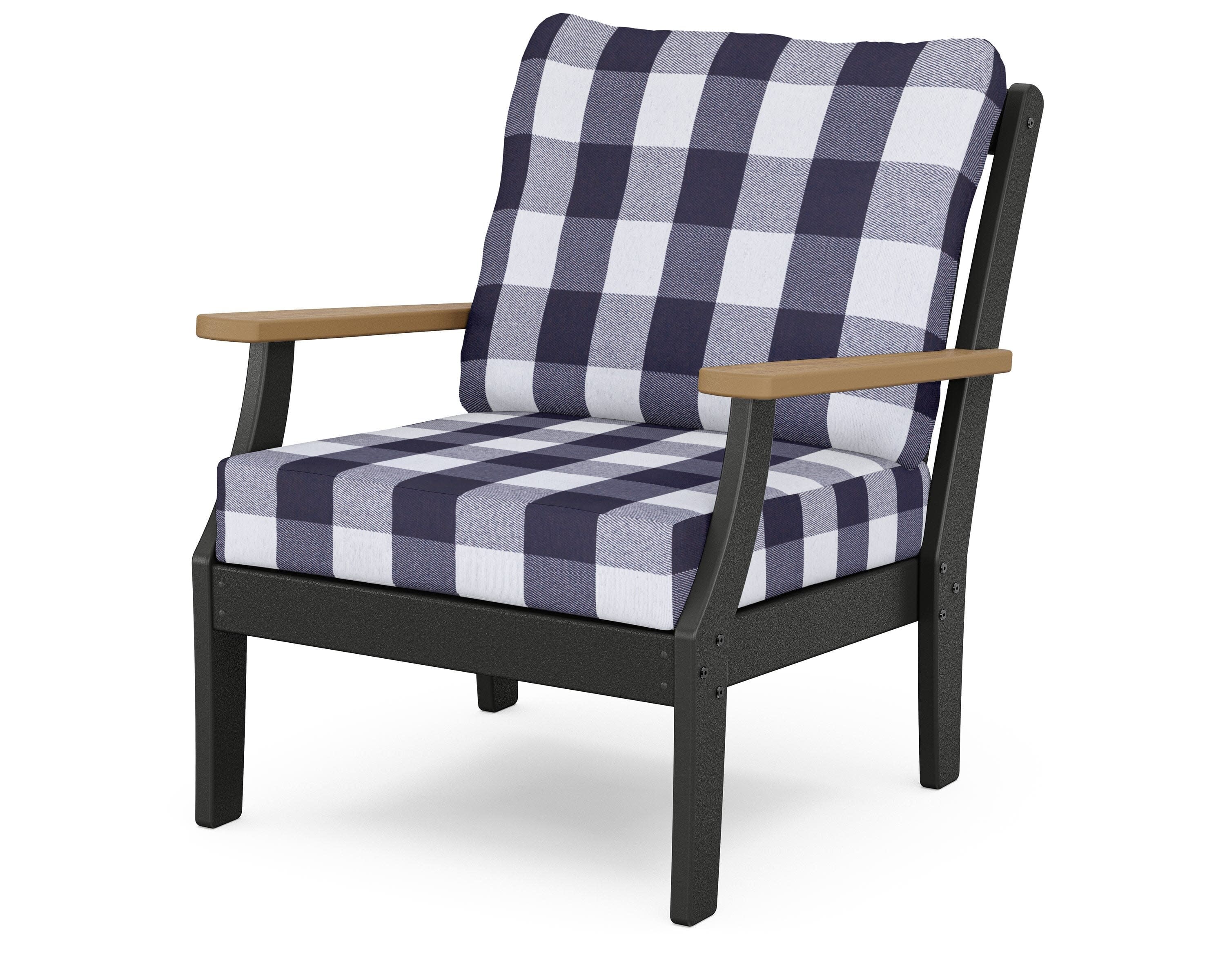 Braxton Deep Seating Chair in Black / Natural / Buffalo Plaid Navy