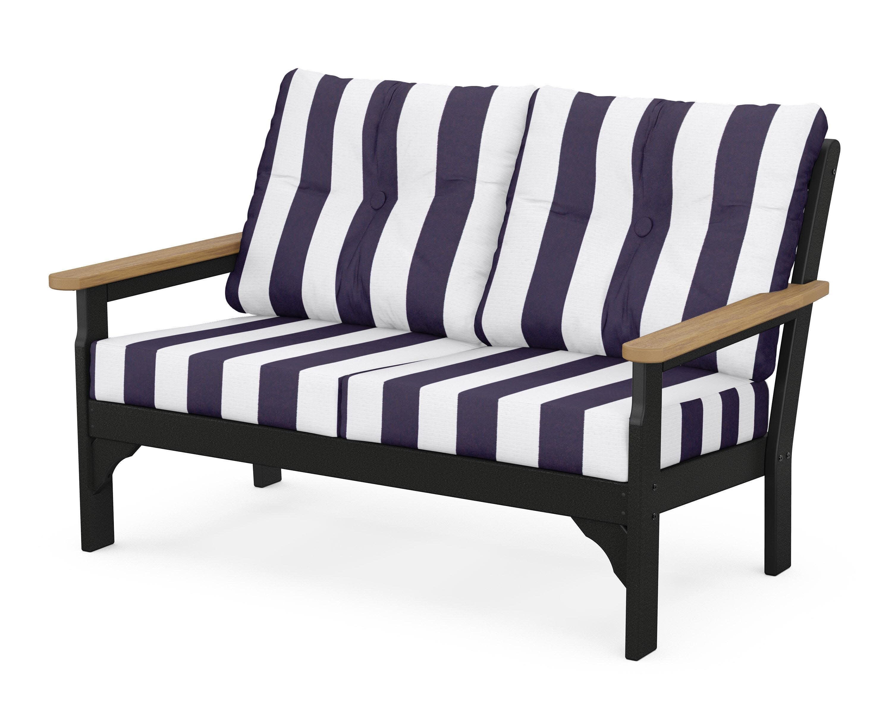 Vineyard Deep Seating Loveseat in Black / Natural / Cabana Stripe Navy