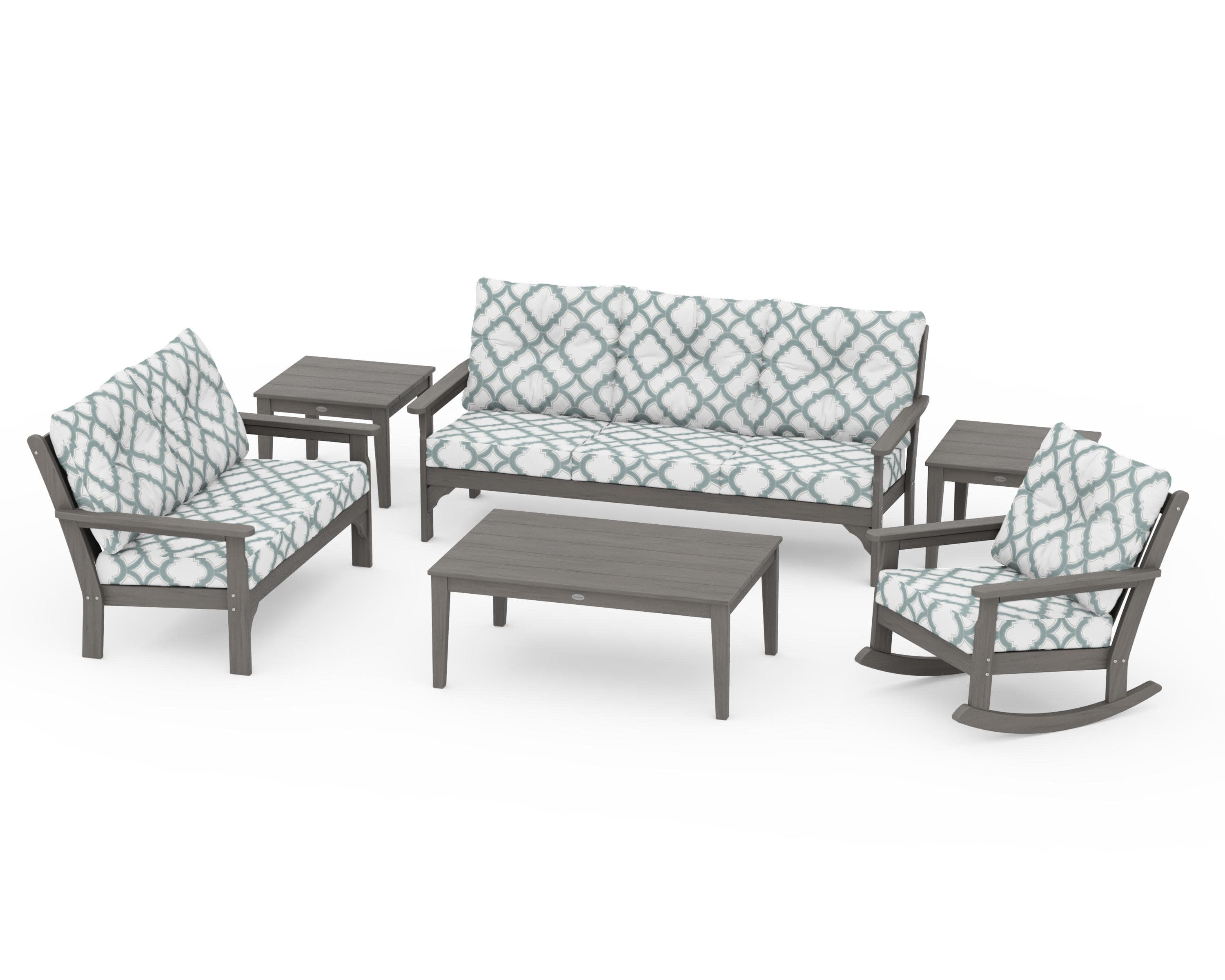 Vineyard 6-Piece Deep Seating Set in Driftwood / Trellis Glacier Spa