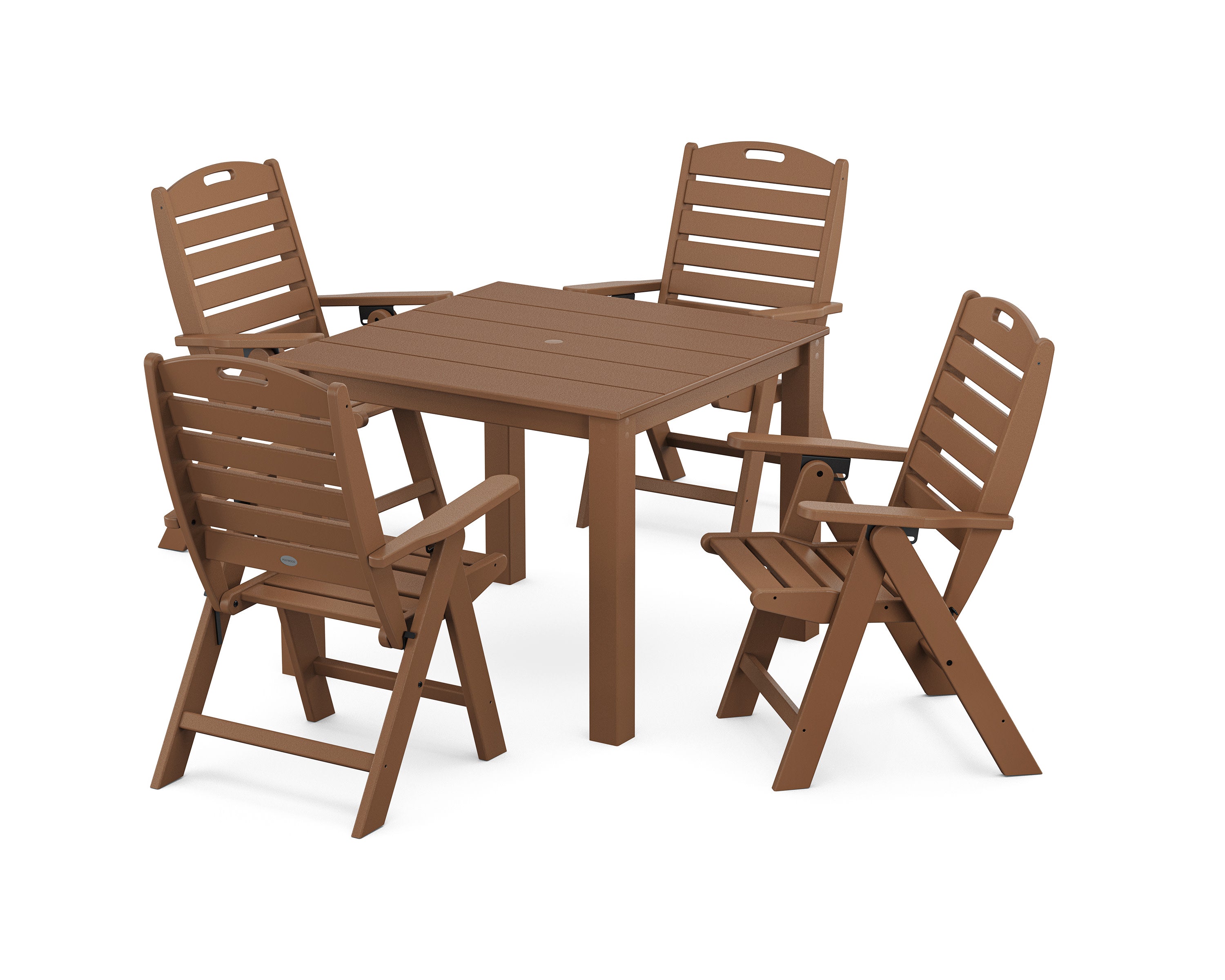 Nautical Folding Highback Chair 5-Piece Parsons Dining Set in Teak
