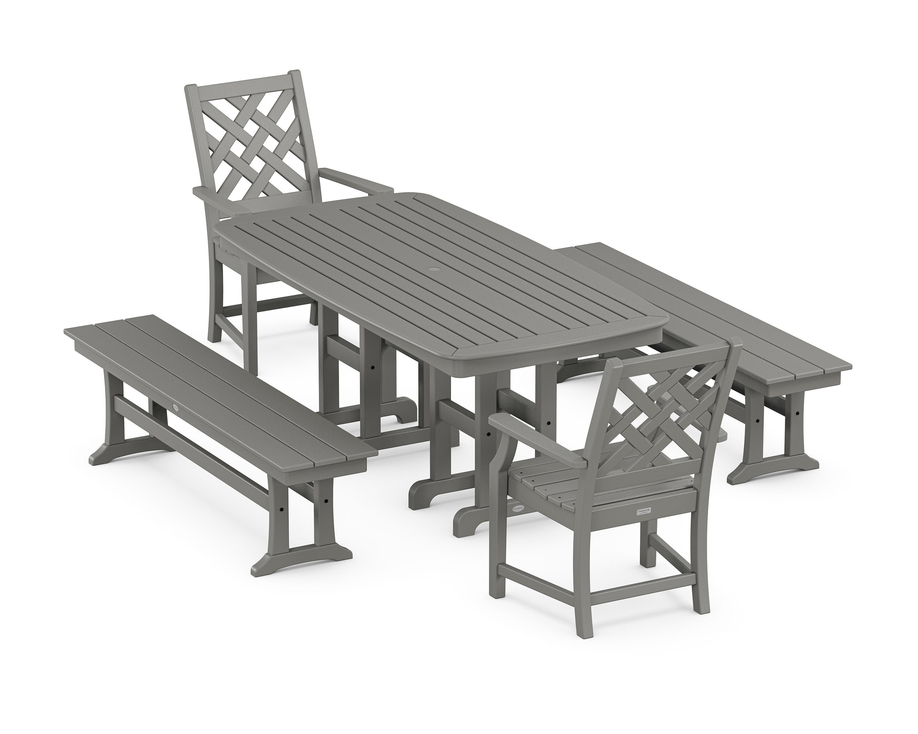 Wovendale 5-Piece Dining Set with Benches in Slate Grey