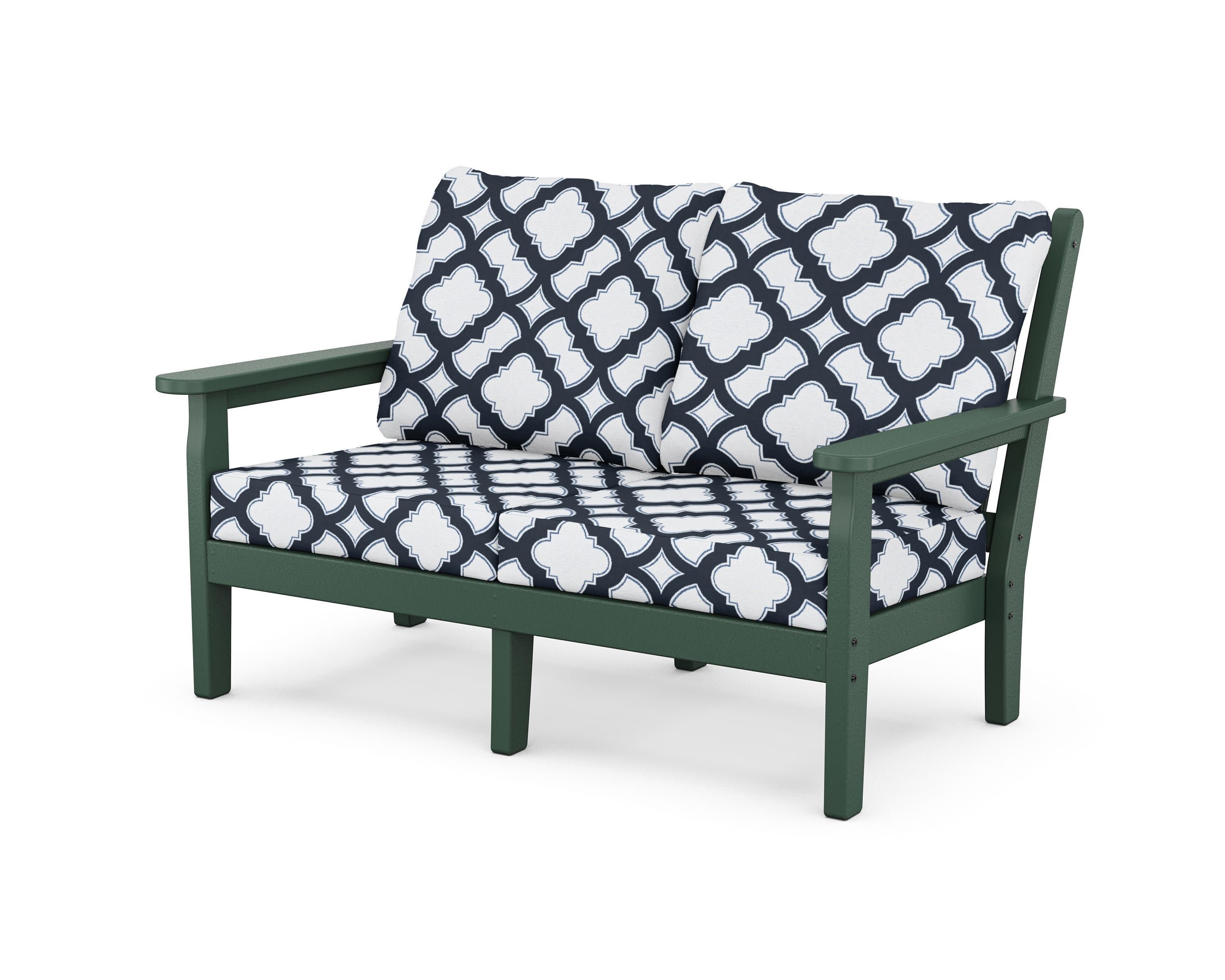 Chippendale Deep Seating Loveseat in Green / Trellis Marine Indigo