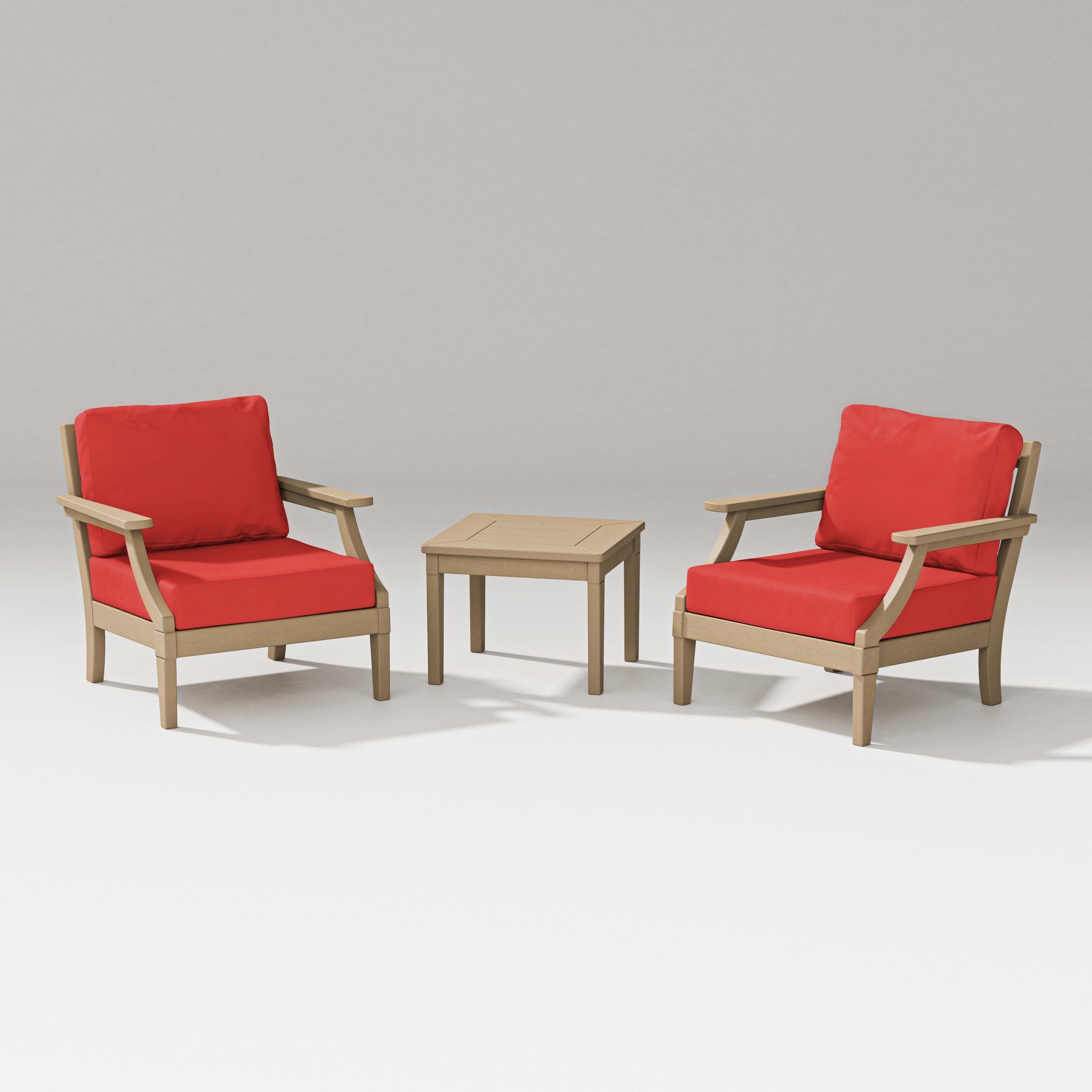 Estate 3-Piece Lounge Chair Set in Vintage Sahara / Crimson Linen