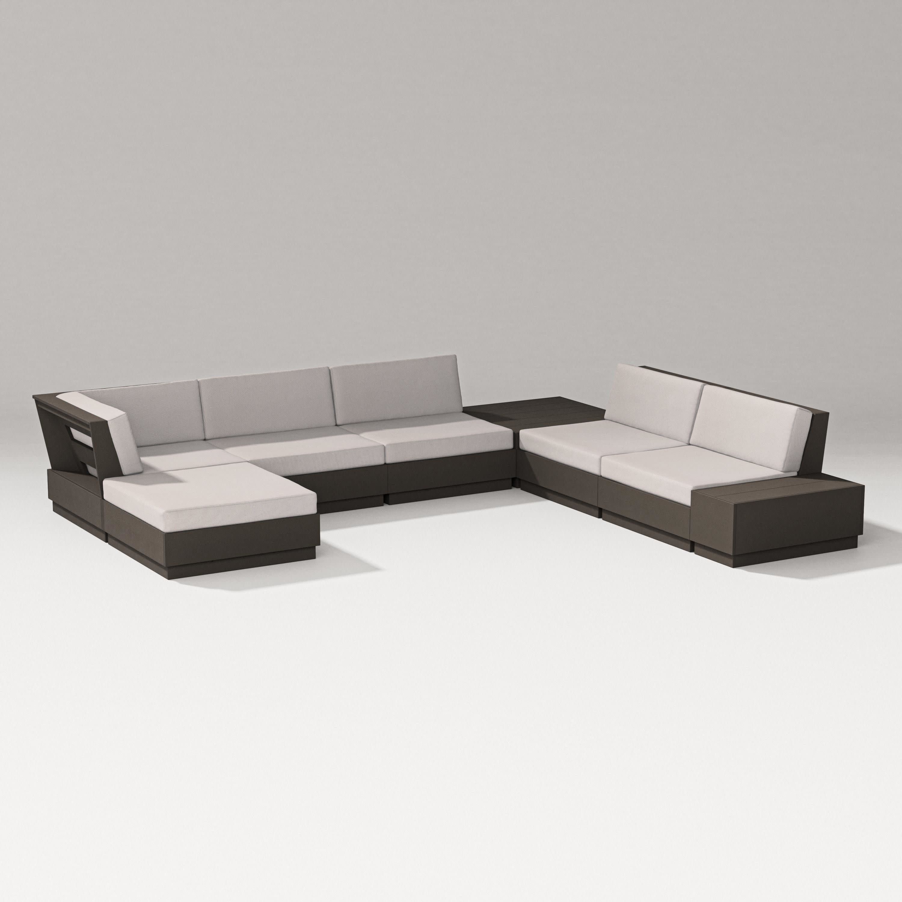 Elevate 8-Piece Corner Sectional in Vintage Coffee / Dune Burlap