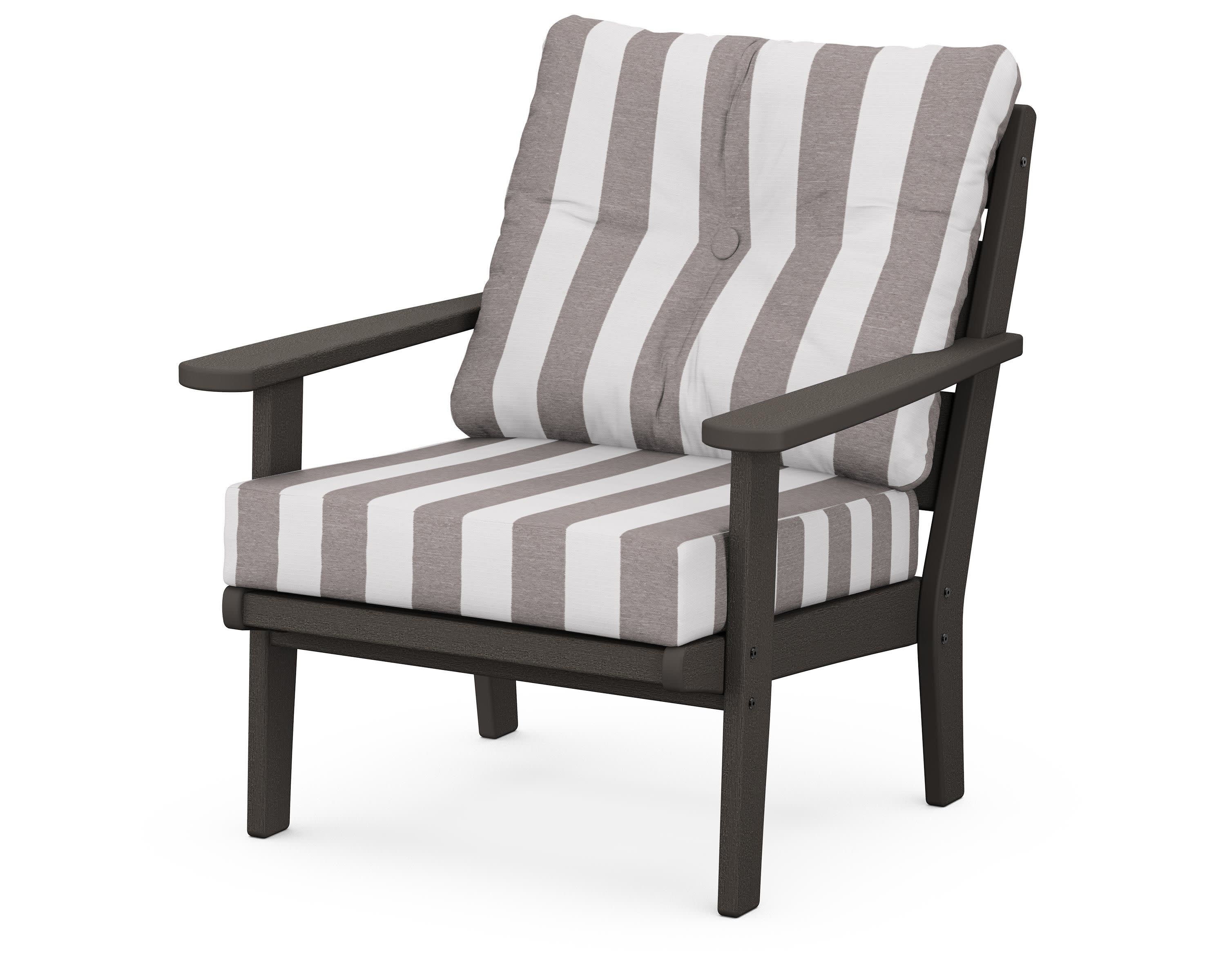 Lakeside Deep Seating Chair in Vintage Coffee / Cabana Stripe Grey Mist