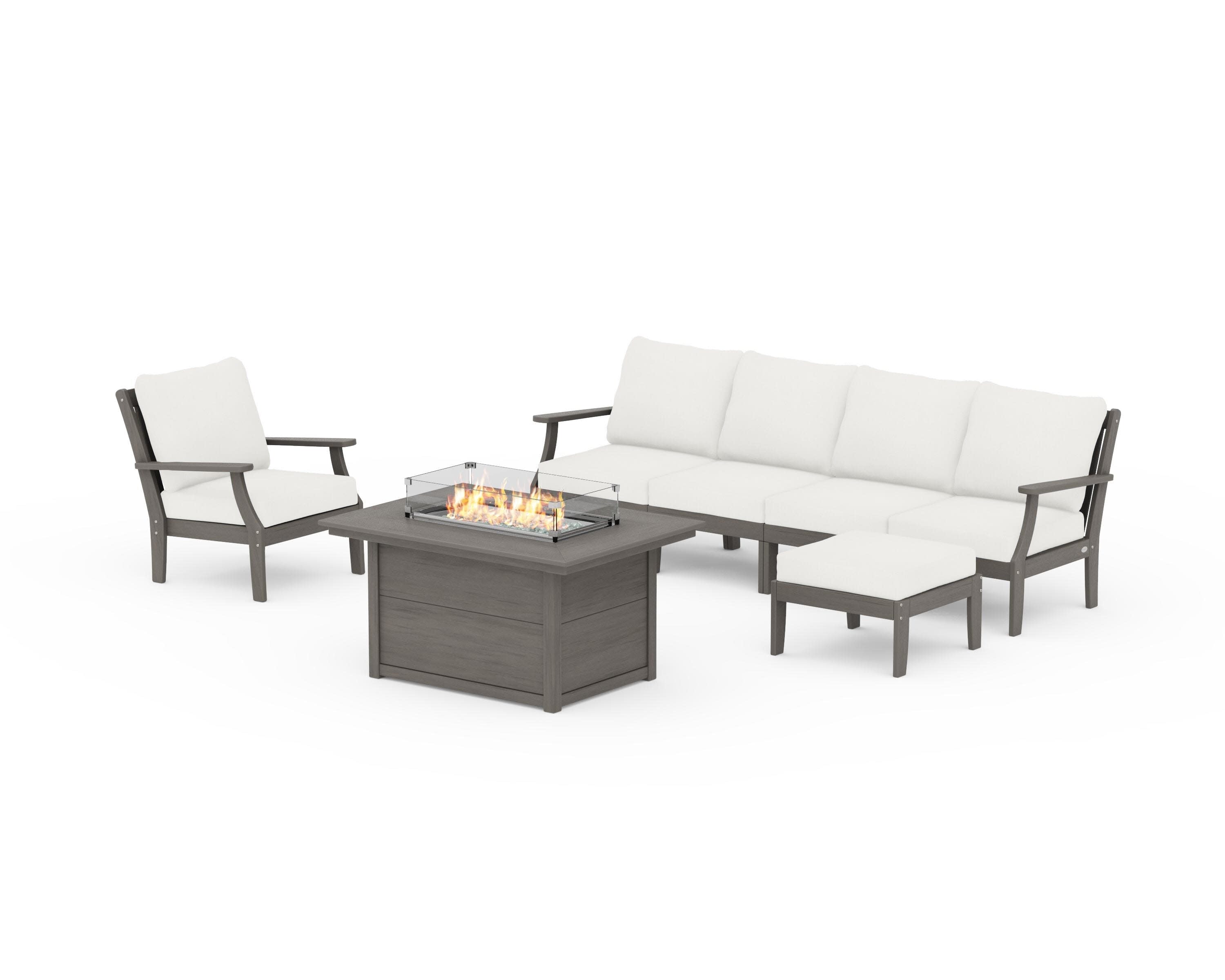 Braxton Sectional Lounge and Fire Pit Set in Driftwood / Natural Linen