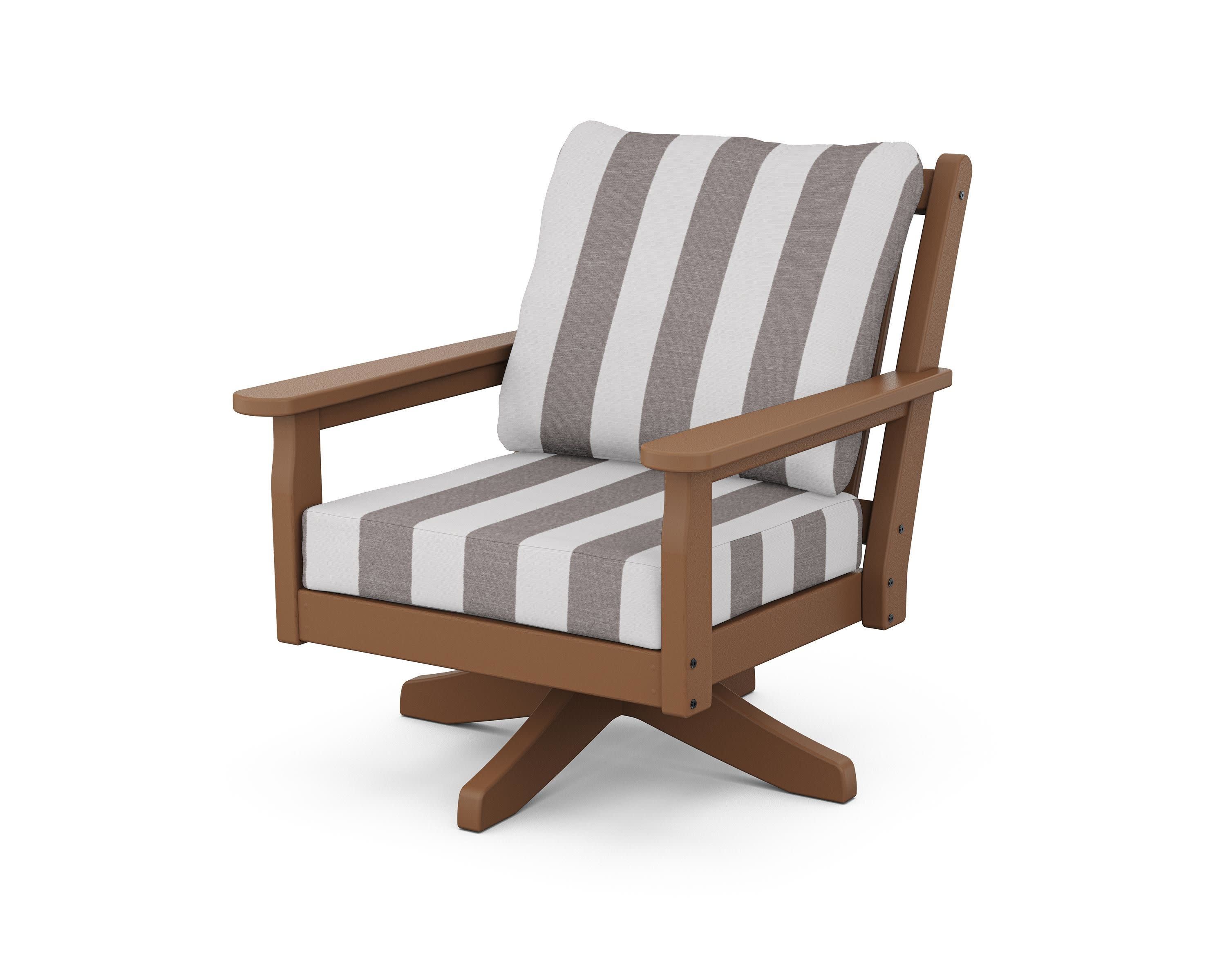 Chippendale Deep Seating Swivel Chair in Teak / Cabana Stripe Grey Mist