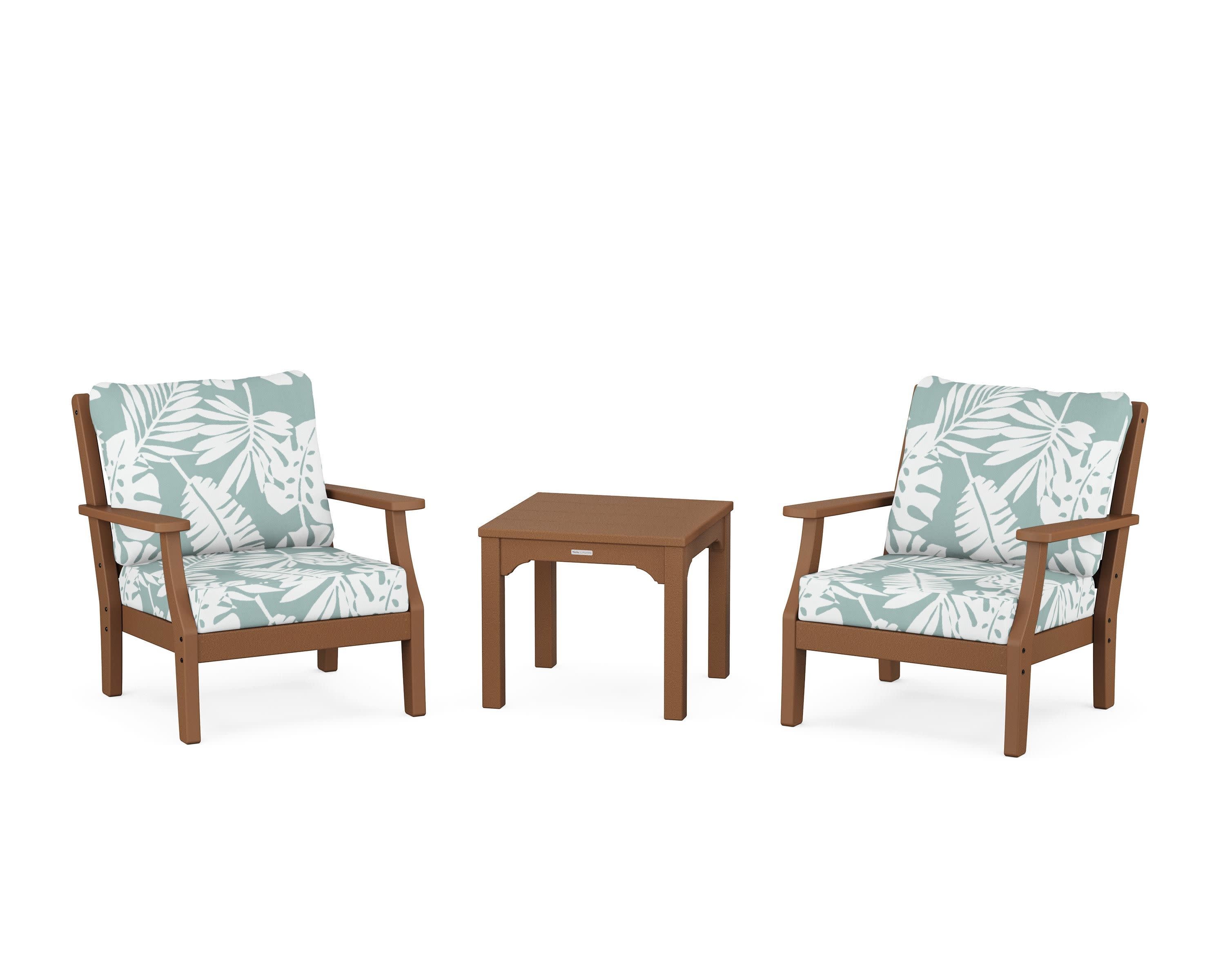 Chinoiserie 3-Piece Deep Seating Set in Teak / Leaf Glacier Spa